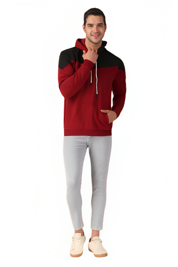 Men's Color Block Hoodie Pullover Sweatshirt with Kangaroo Pocket, Casual Streetwear, Regular Fit