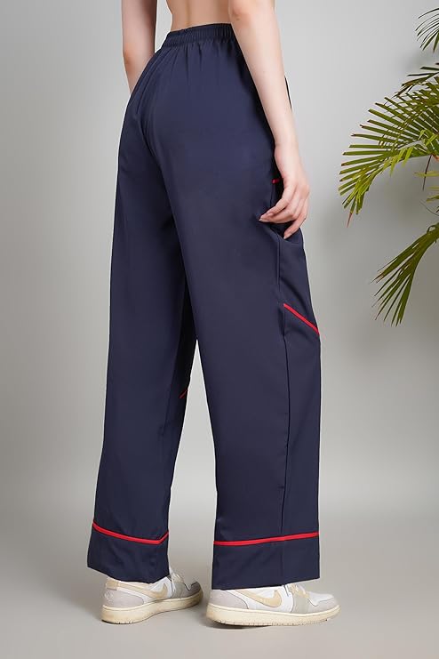 Women's Athletic Track Pants with White Geometric Design, Elastic Waist, Relaxed Fit