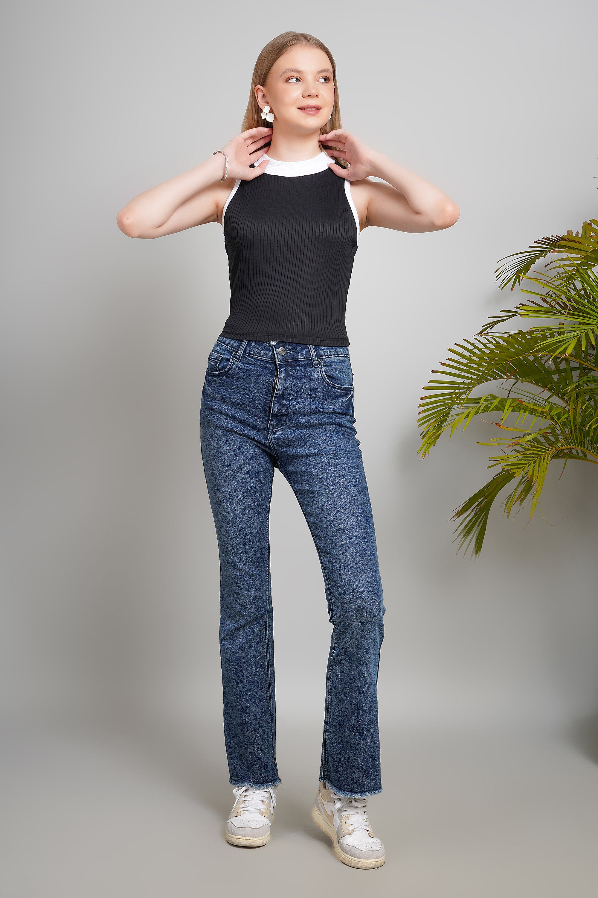 Women's Cotton Crop Top, Round Neck, Regular Fit