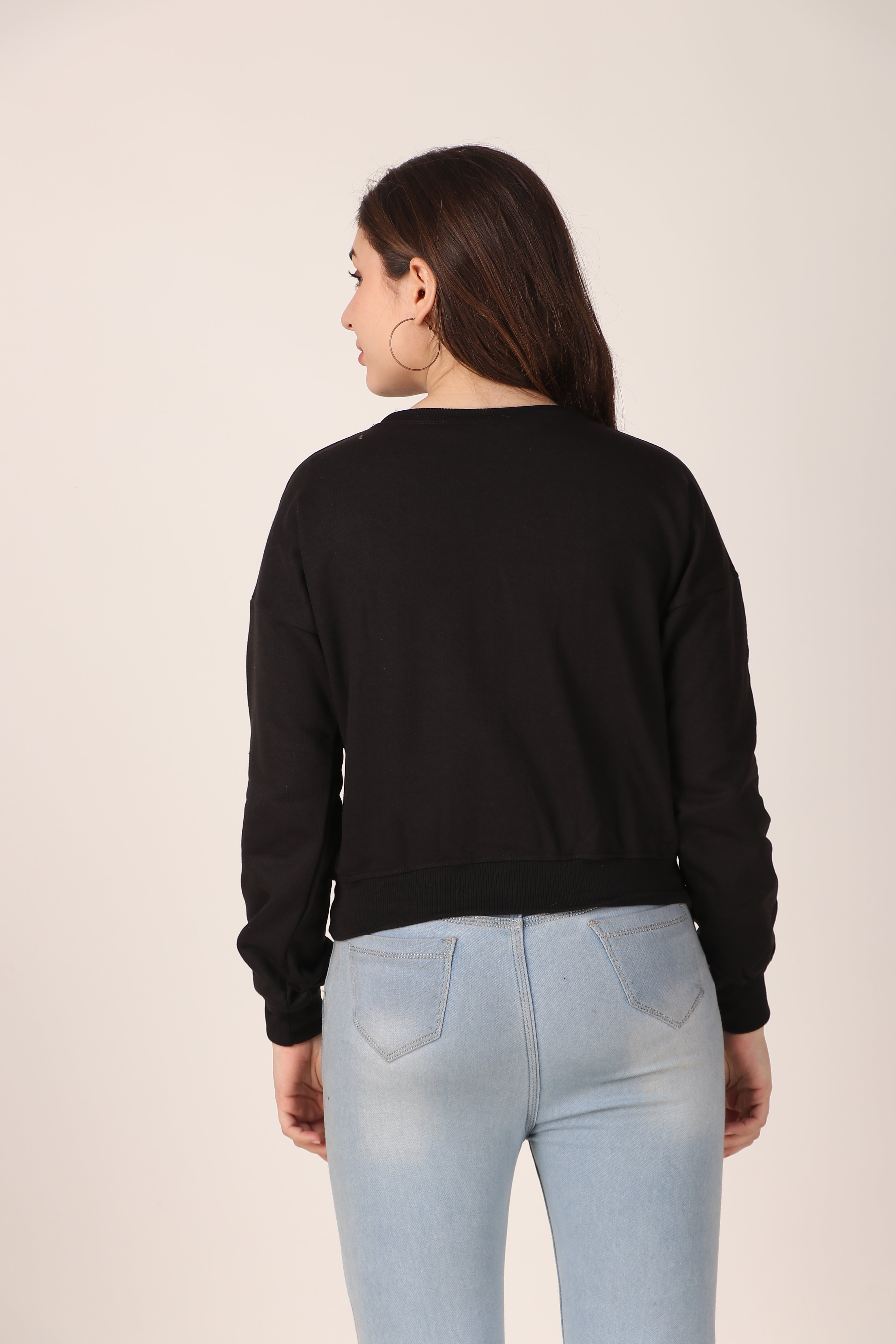 Women's Drop Shoulder Crop Sweatshirt Long Sleeve Pullover, Casual Loose Fit, Soft Cotton Blend