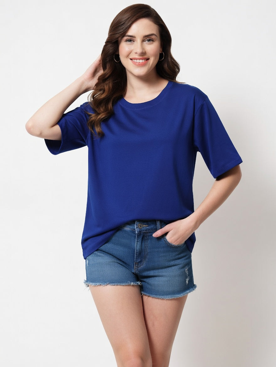 Women’s Oversized Solid T-Shirt | Relaxed Fit Round Neck Casual Loose Tee