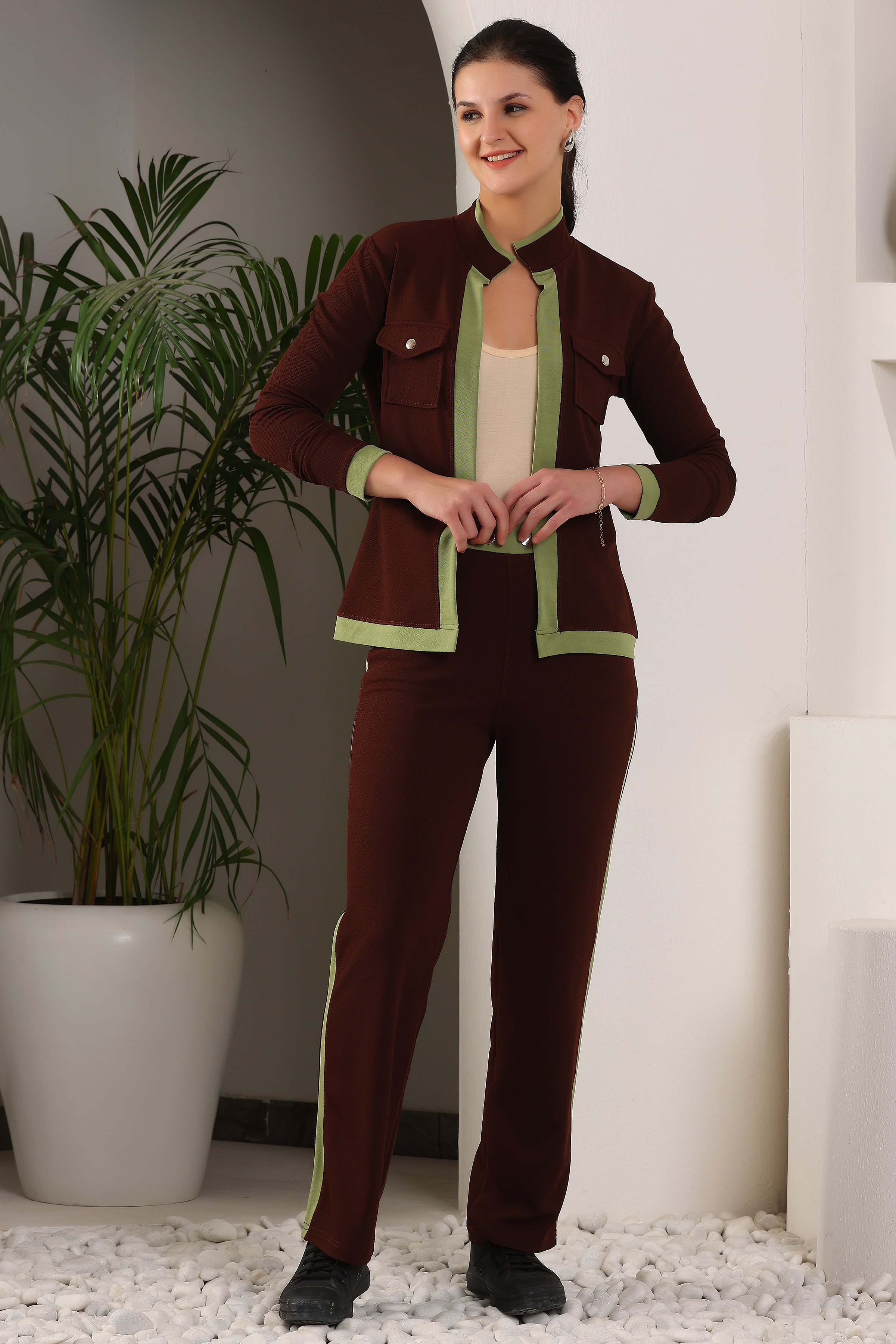 Solid Relaxed 2-Piece Co-ord Set for Women & Girls | Formal Printed Blazer and Trouser Set | Stylish Co-ord Outfit for Office, Casual