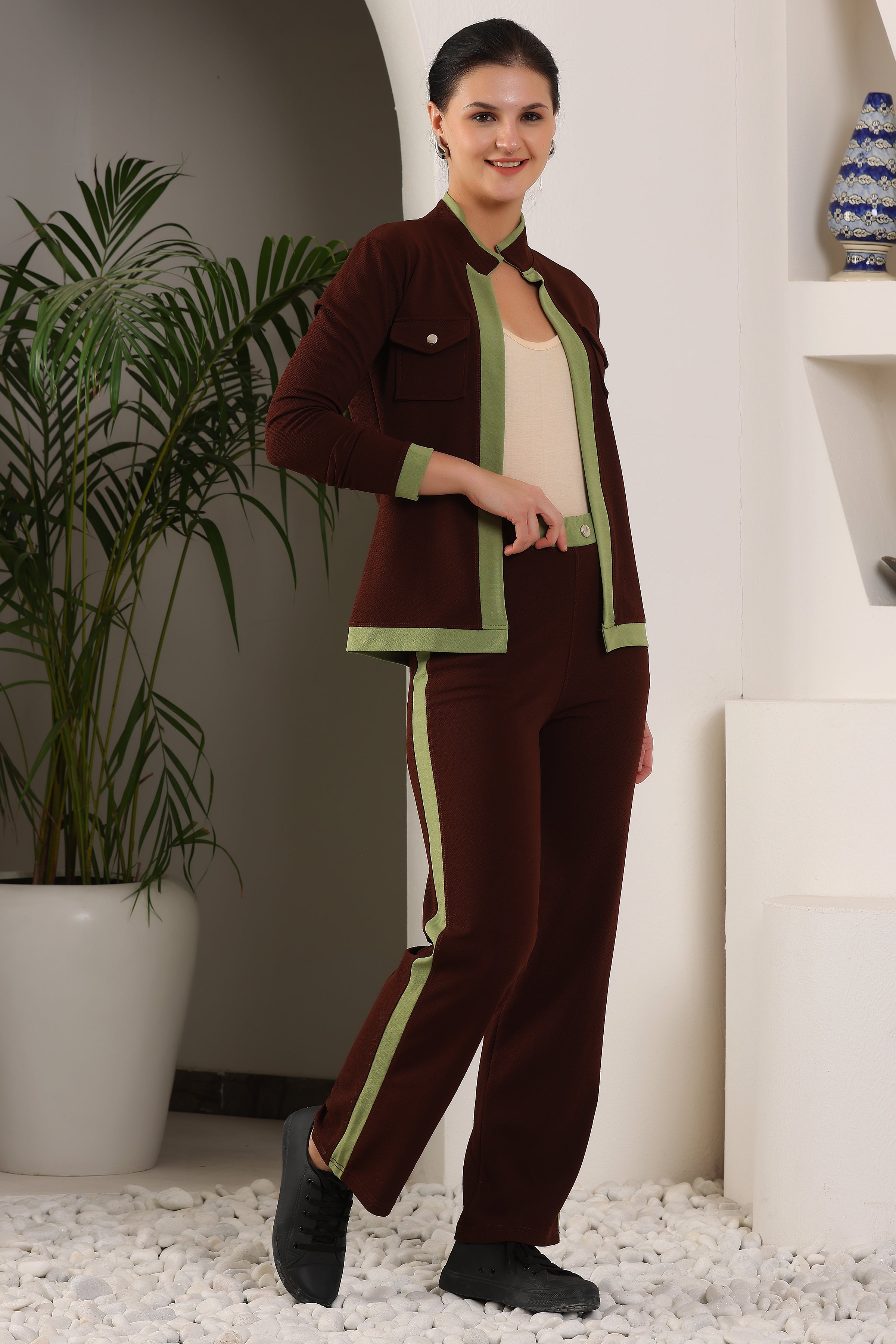 Solid Relaxed 2-Piece Co-ord Set for Women & Girls | Formal Printed Blazer and Trouser Set | Stylish Co-ord Outfit for Office, Casual