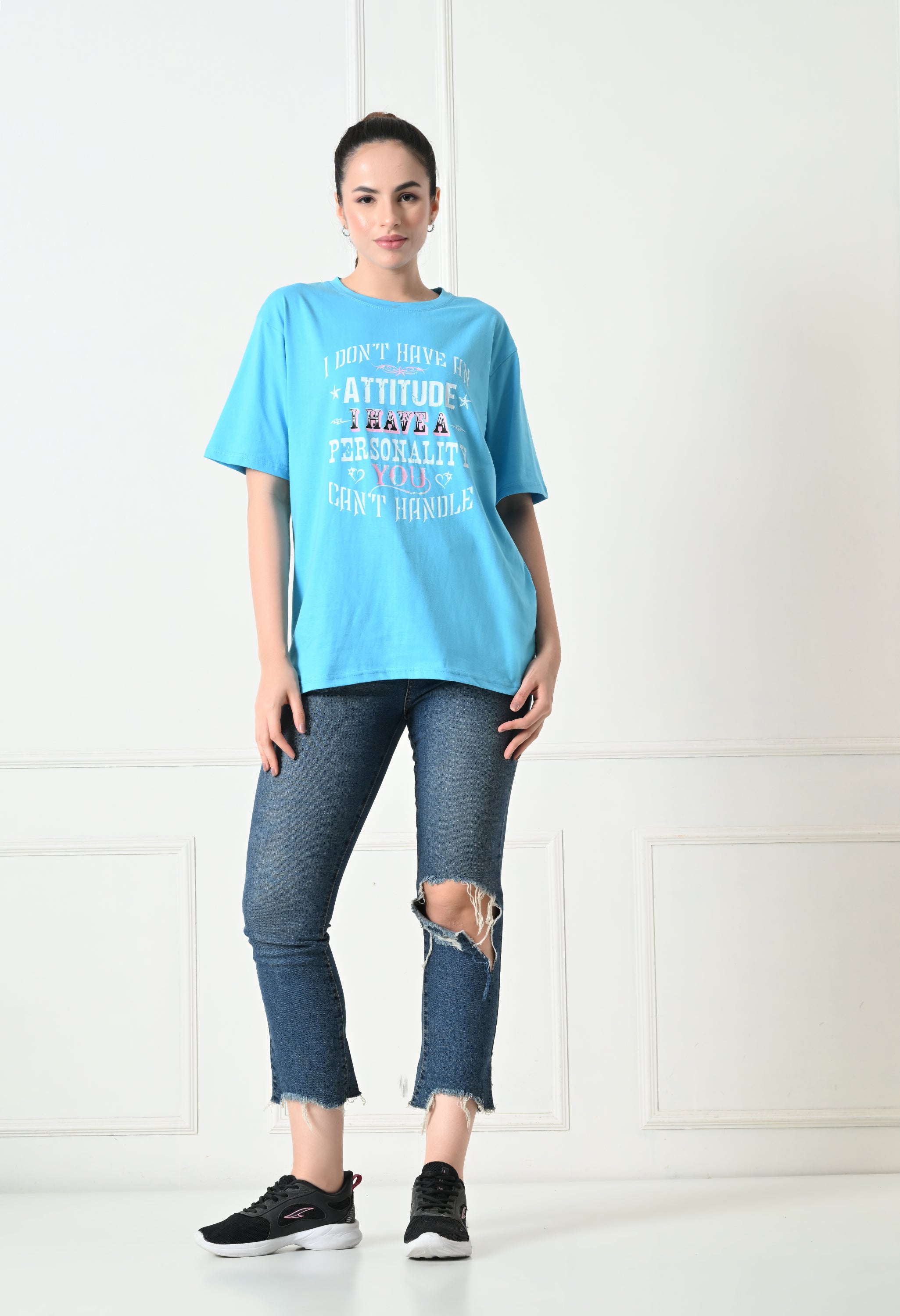 Women's Oversized Round Neck Cotton blend Half Sleeve T-Shirts