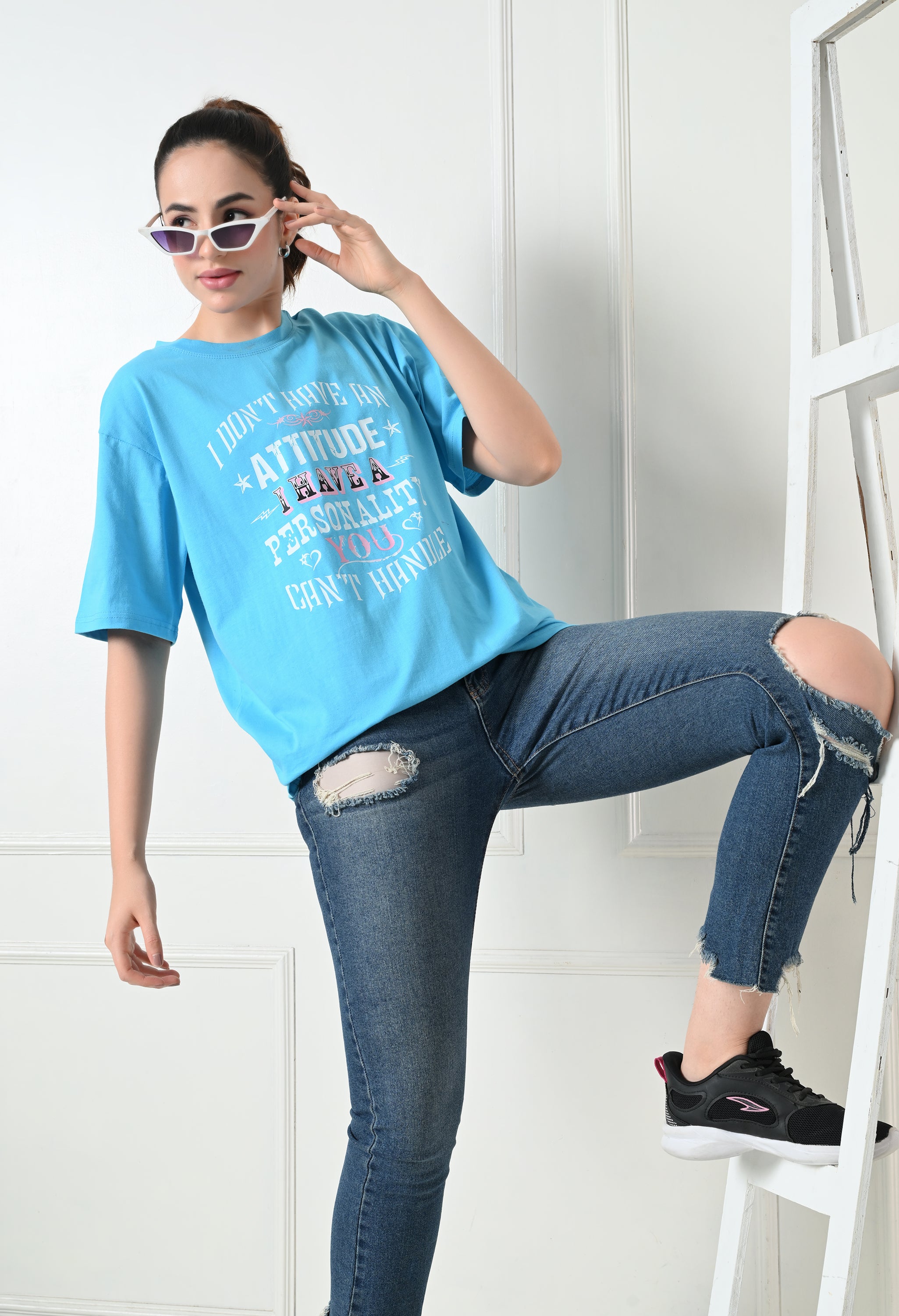 Women's Oversized Round Neck Cotton blend Half Sleeve T-Shirts