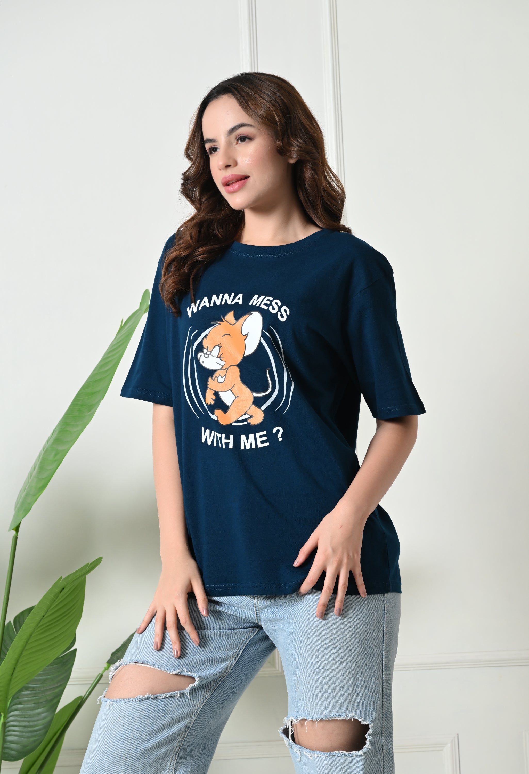Women’s Cotton Blend Oversized Drop Shoulder Printed T-Shirt | Soft, Breathable & Light Weight | Loose Fit Stylish Top for Girls with Premium Graphic Print