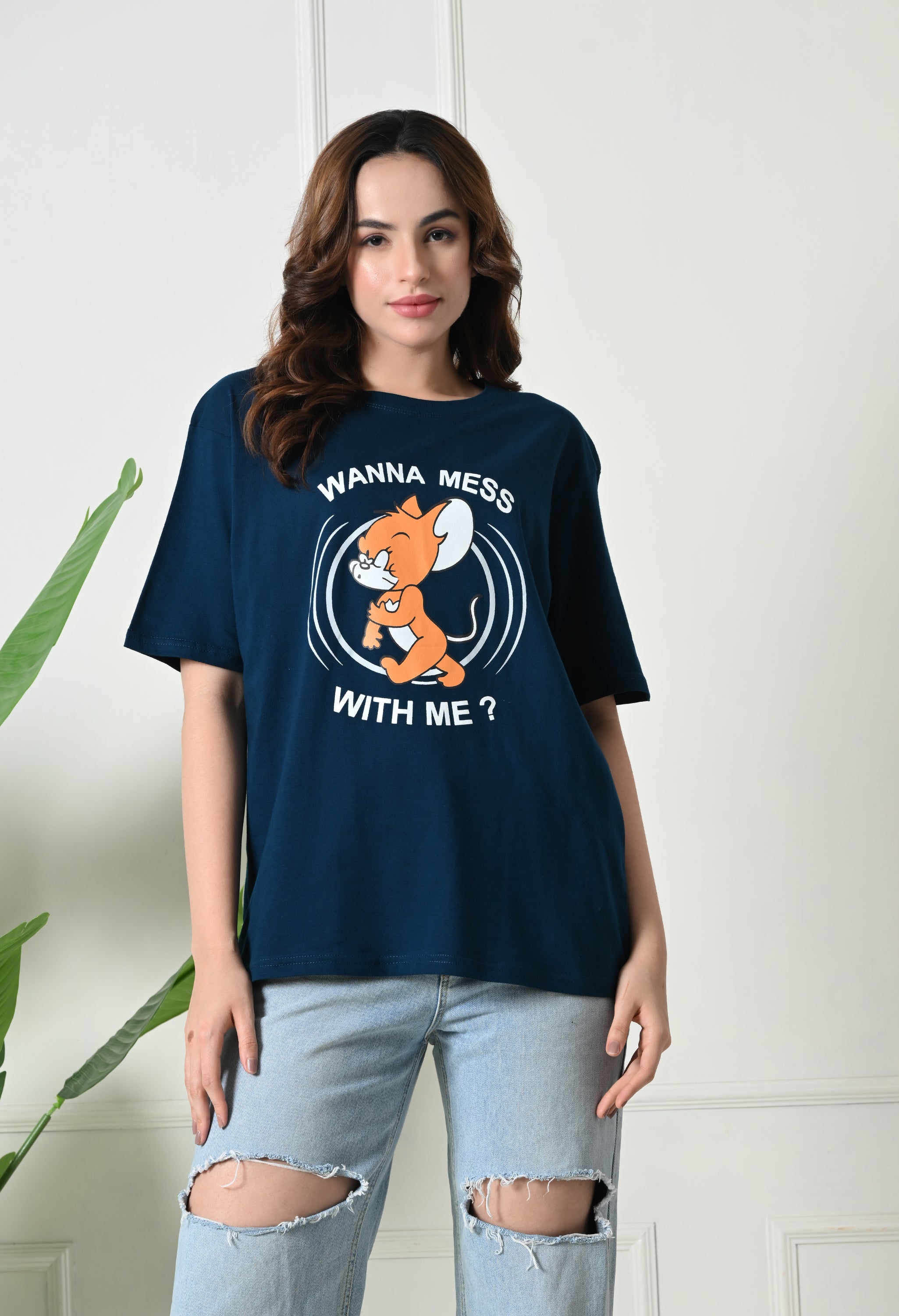 Women’s Cotton Blend Oversized Drop Shoulder Printed T-Shirt | Soft, Breathable & Light Weight | Loose Fit Stylish Top for Girls with Premium Graphic Print