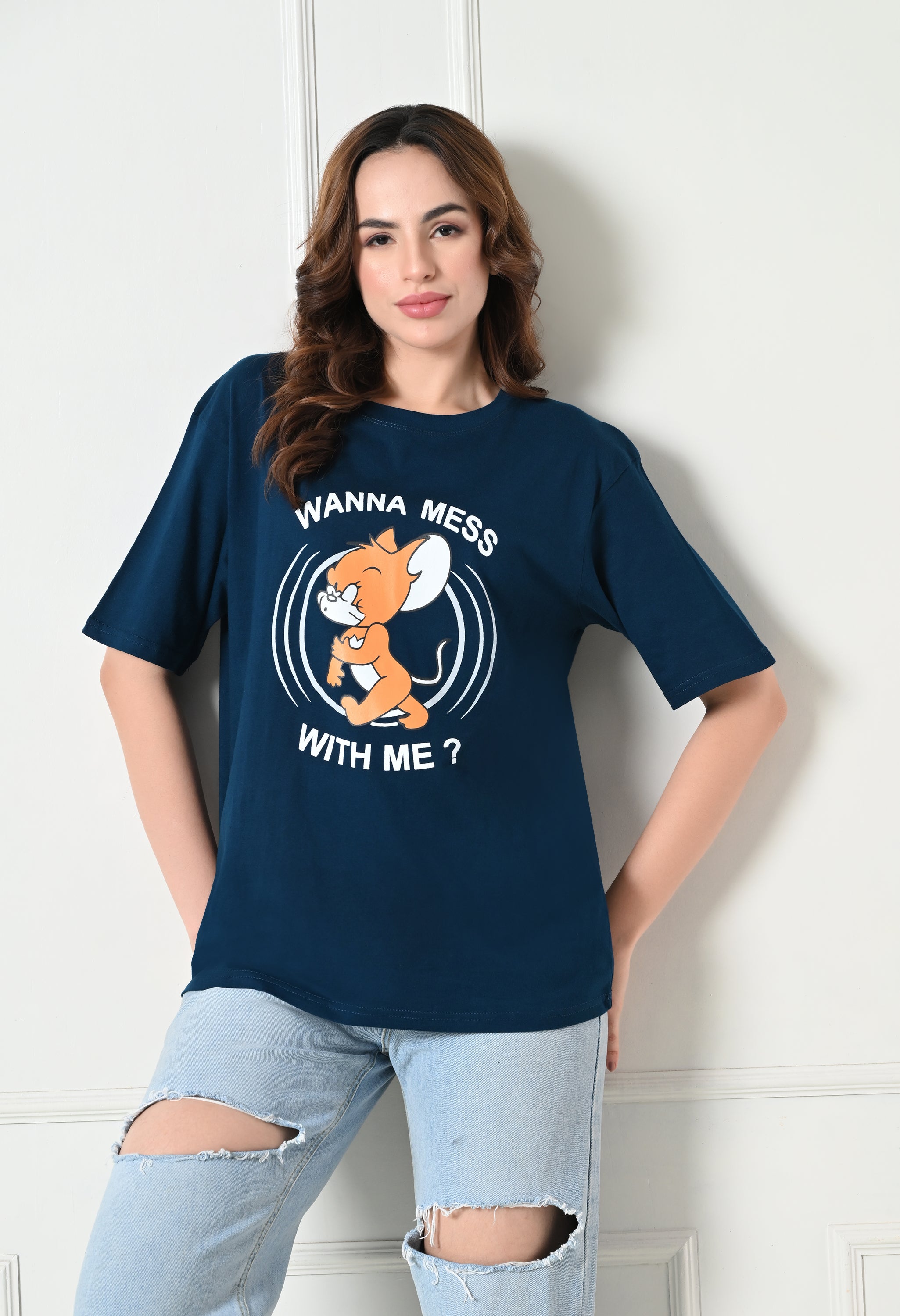 Women’s Cotton Blend Oversized Drop Shoulder Printed T-Shirt | Soft, Breathable & Light Weight | Loose Fit Stylish Top for Girls with Premium Graphic Print