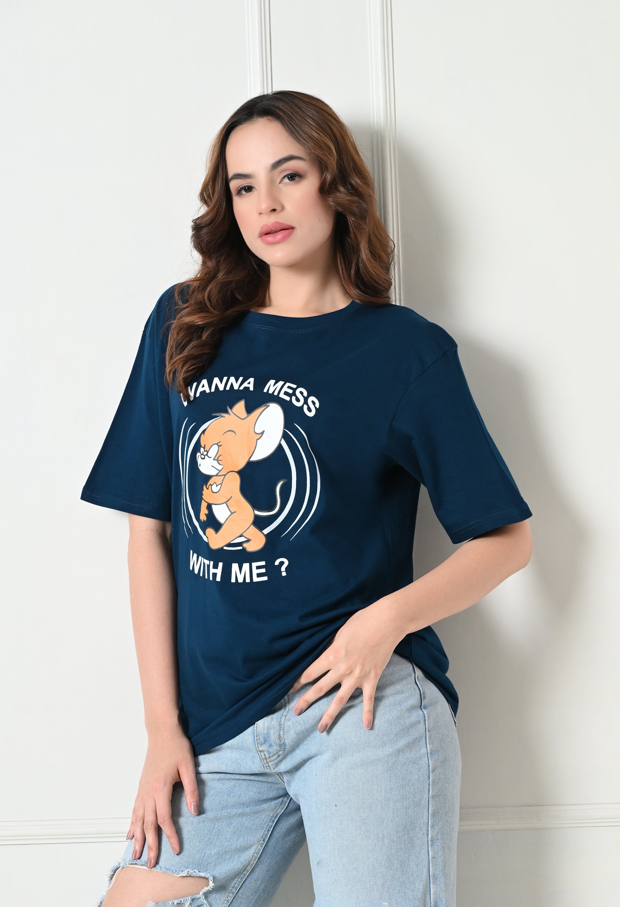 Women’s Cotton Blend Oversized Drop Shoulder Printed T-Shirt | Soft, Breathable & Light Weight | Loose Fit Stylish Top for Girls with Premium Graphic Print