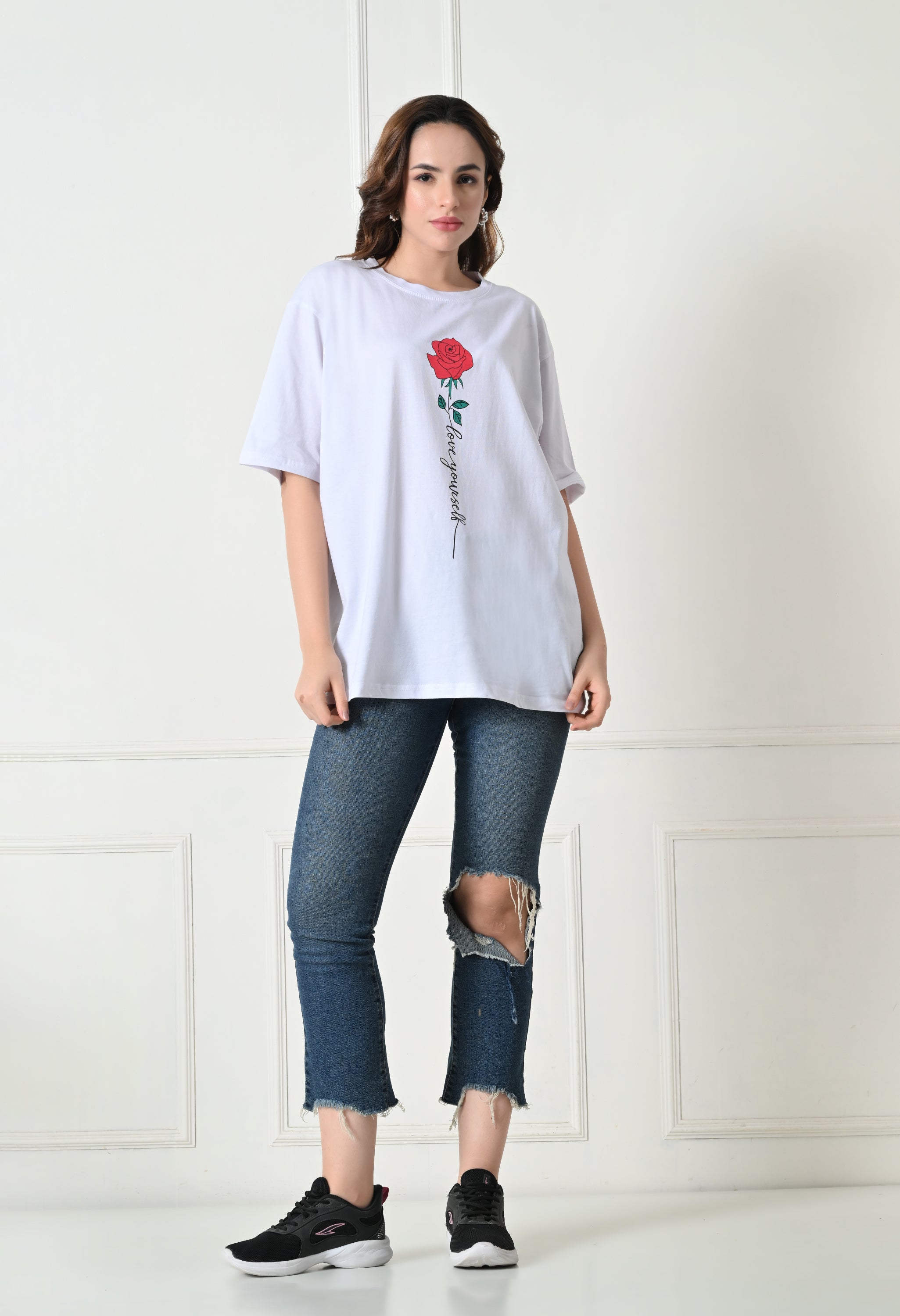 Women’s Cotton Blend Oversized Drop Shoulder Printed T-Shirt | Soft, Breathable & Light Weight | Loose Fit Stylish Top for Girls with Premium Graphic Print