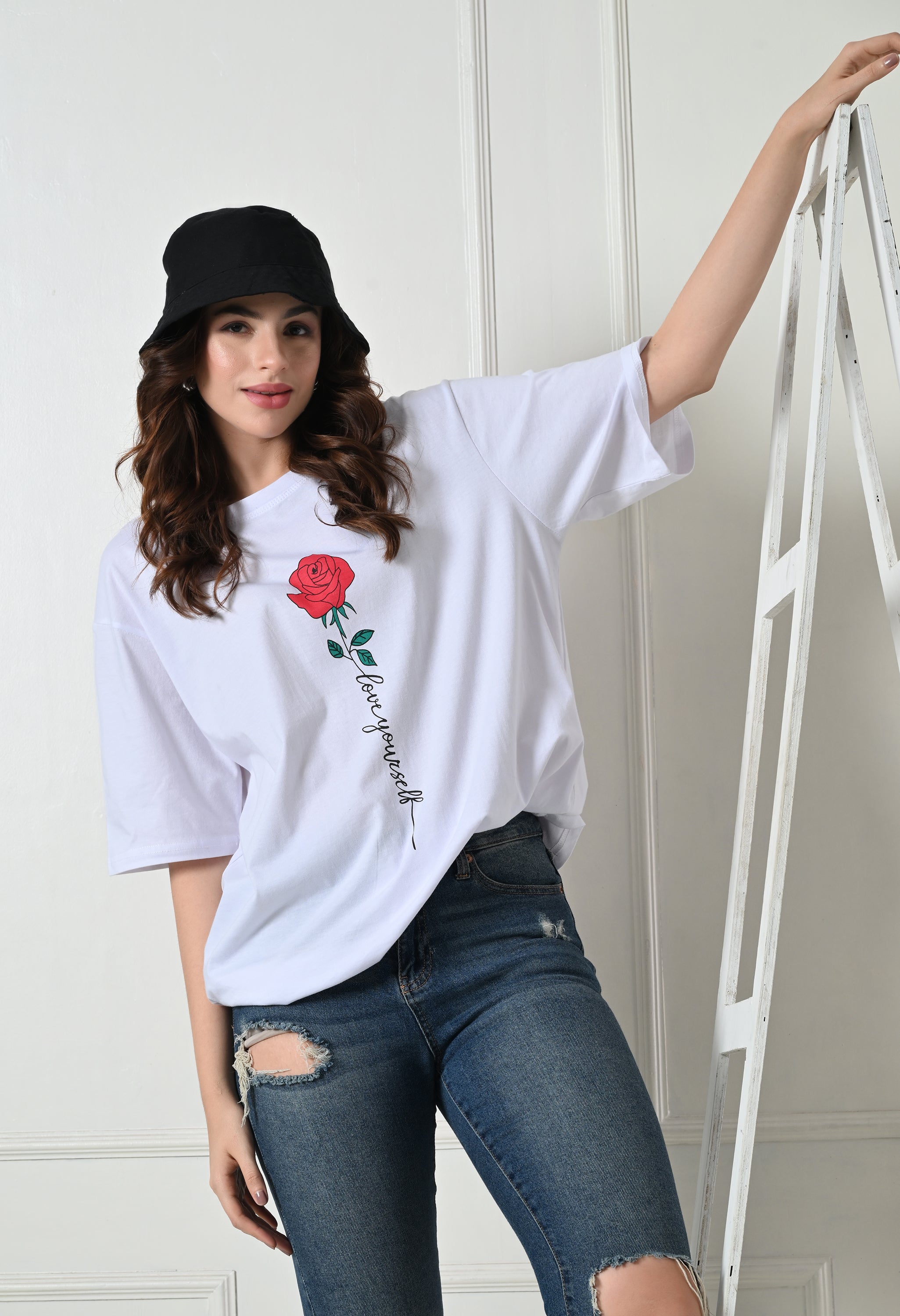 Women’s Cotton Blend Oversized Drop Shoulder Printed T-Shirt | Soft, Breathable & Light Weight | Loose Fit Stylish Top for Girls with Premium Graphic Print