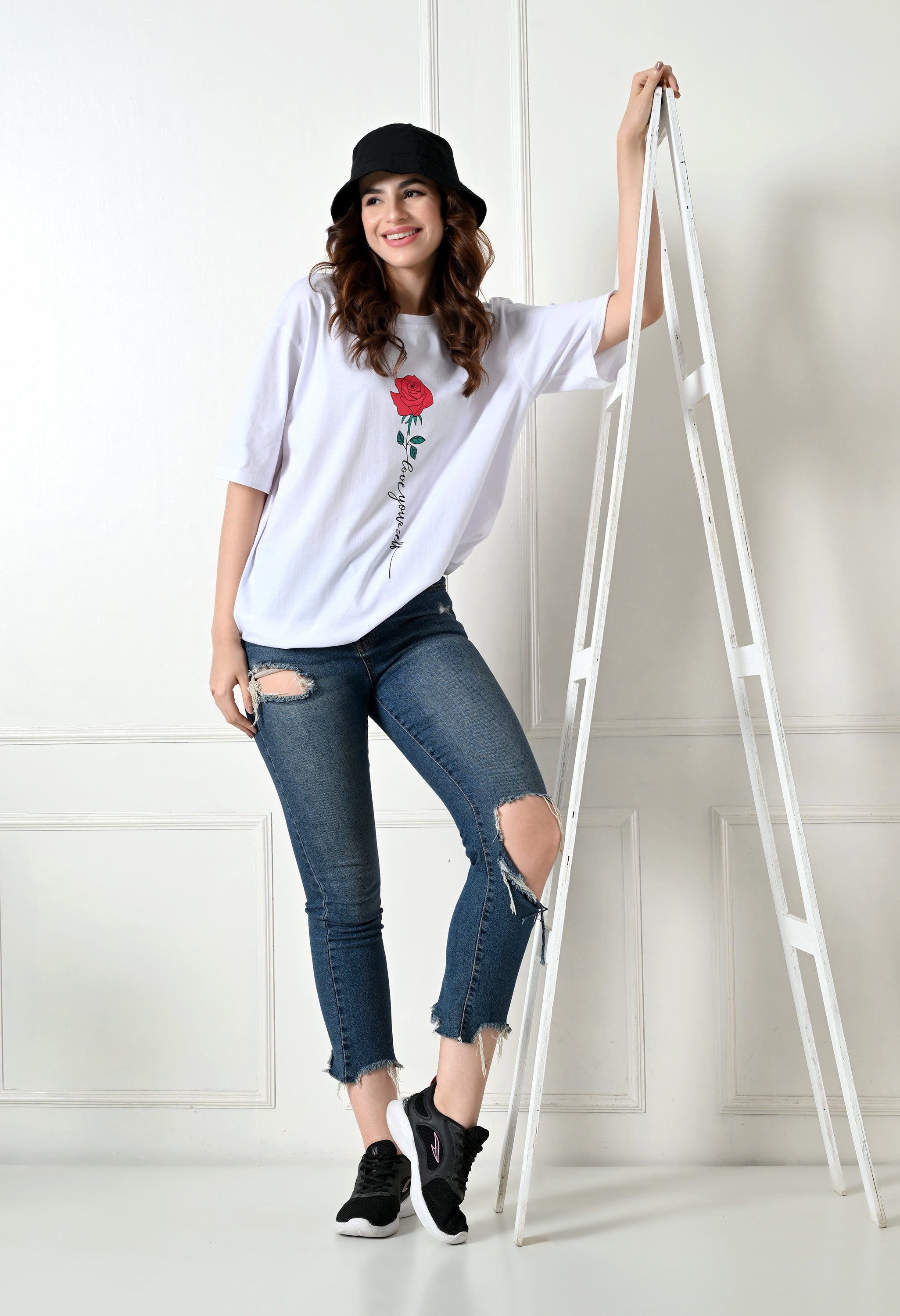 Women’s Cotton Blend Oversized Drop Shoulder Printed T-Shirt | Soft, Breathable & Light Weight | Loose Fit Stylish Top for Girls with Premium Graphic Print