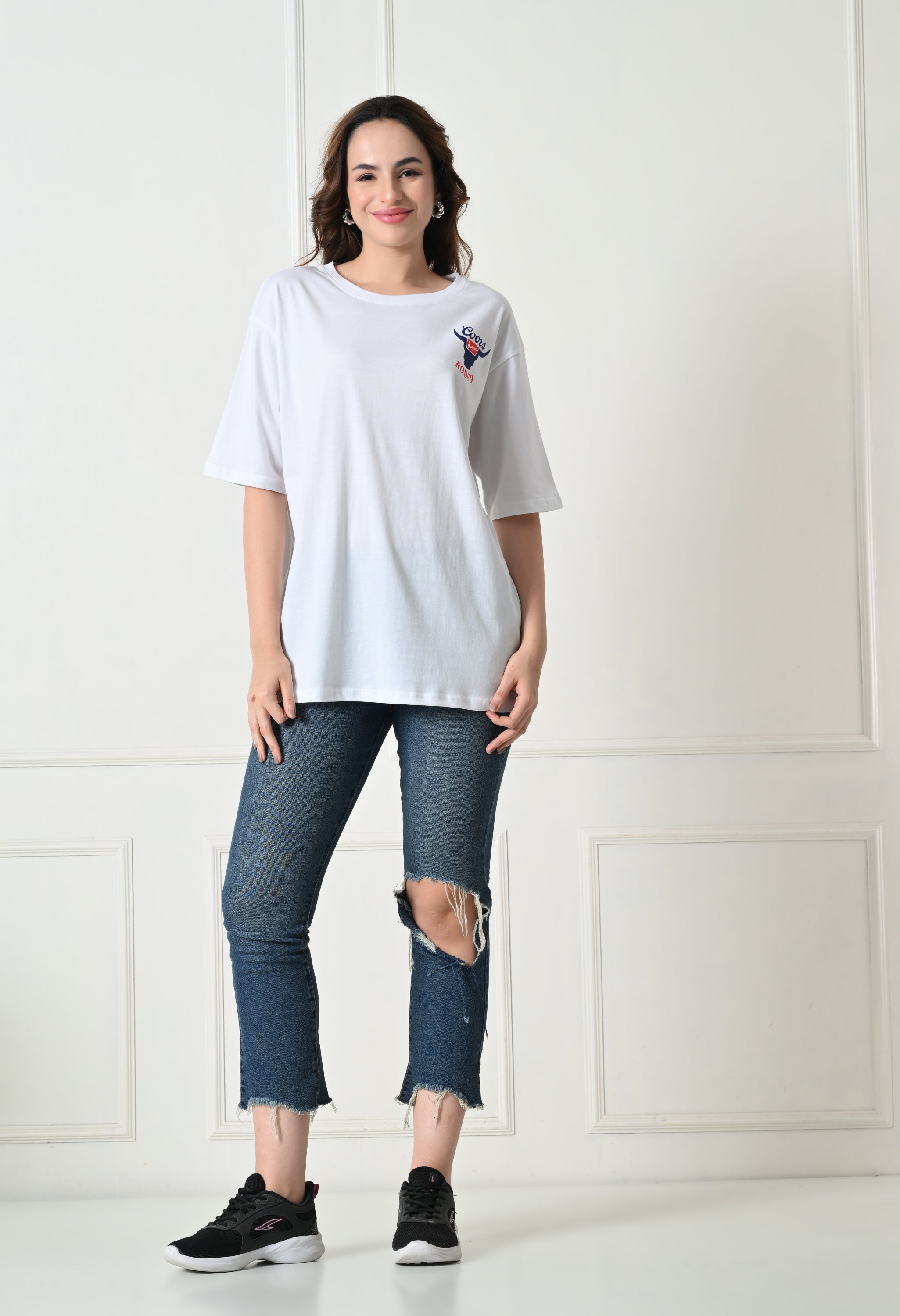 Women’s Cotton Blend Oversized Drop Shoulder Printed T-Shirt | Soft, Breathable & Light Weight | Loose Fit Stylish Top for Girls with Premium Graphic Print