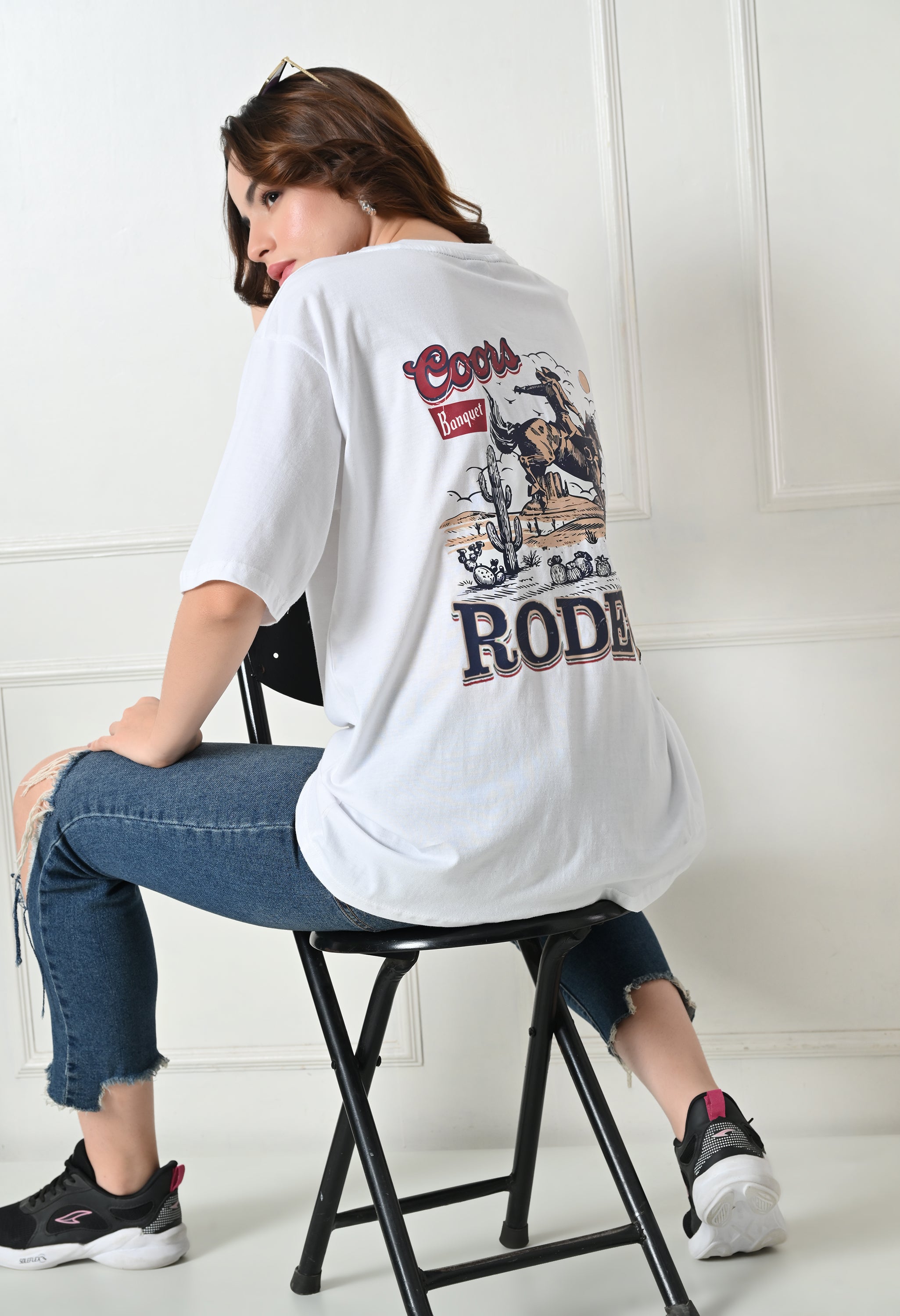 Women’s Cotton Blend Oversized Drop Shoulder Printed T-Shirt | Soft, Breathable & Light Weight | Loose Fit Stylish Top for Girls with Premium Graphic Print