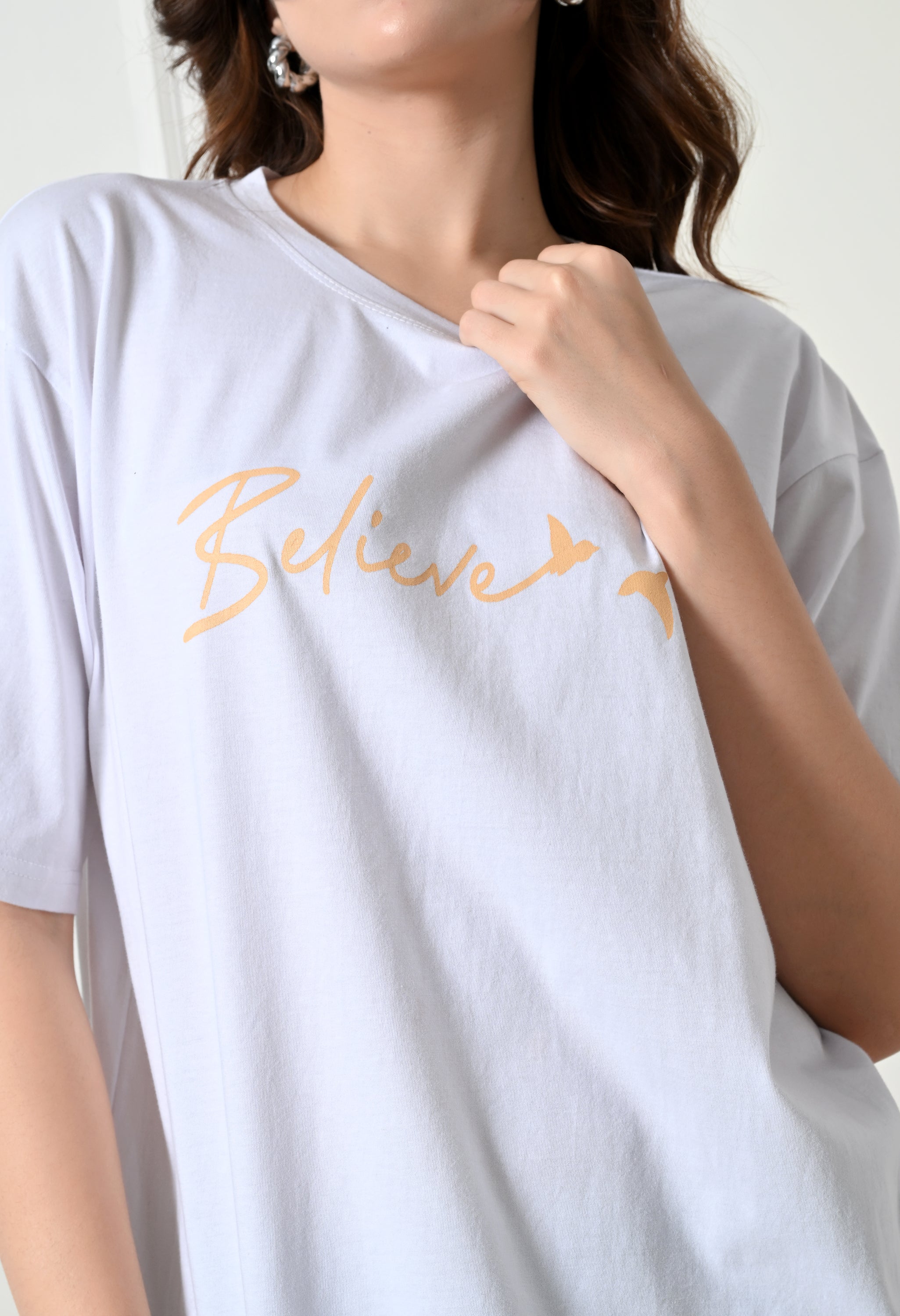 Women’s Cotton Blend Oversized Drop Shoulder Printed T-Shirt | Soft, Breathable & Light Weight | Loose Fit Stylish Top for Girls with Premium Graphic Print