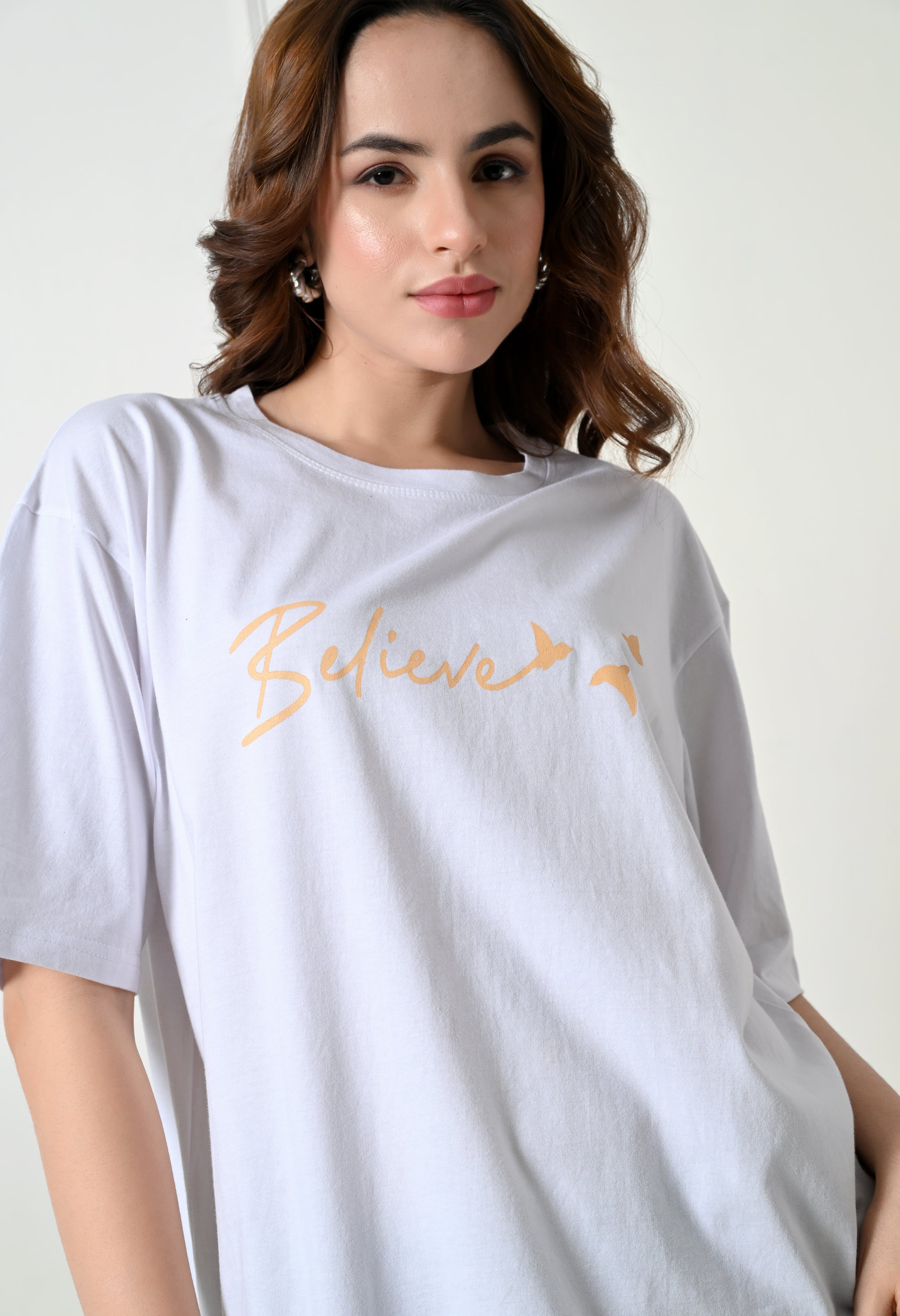 Women’s Cotton Blend Oversized Drop Shoulder Printed T-Shirt | Soft, Breathable & Light Weight | Loose Fit Stylish Top for Girls with Premium Graphic Print