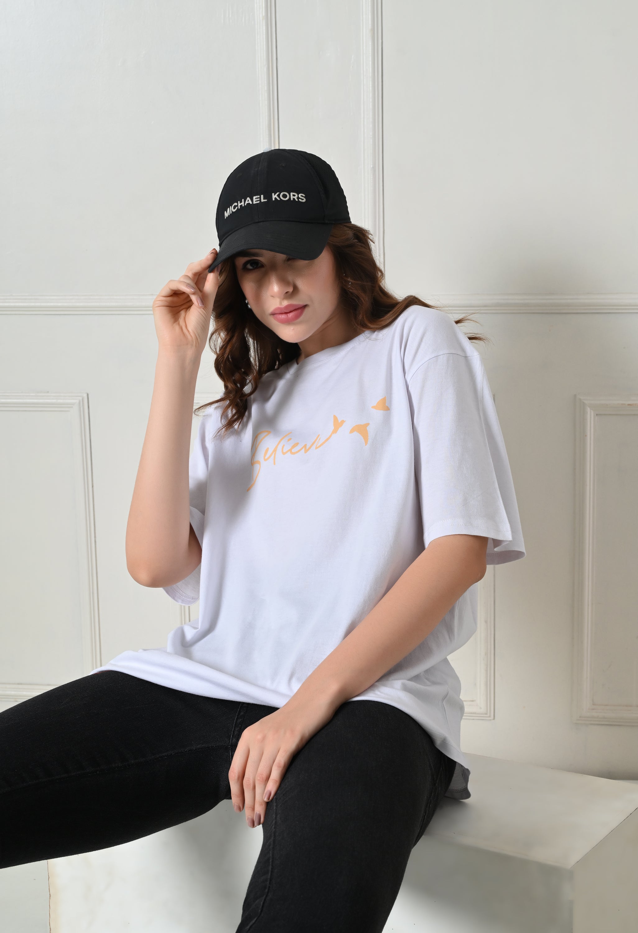 Women’s Cotton Blend Oversized Drop Shoulder Printed T-Shirt | Soft, Breathable & Light Weight | Loose Fit Stylish Top for Girls with Premium Graphic Print