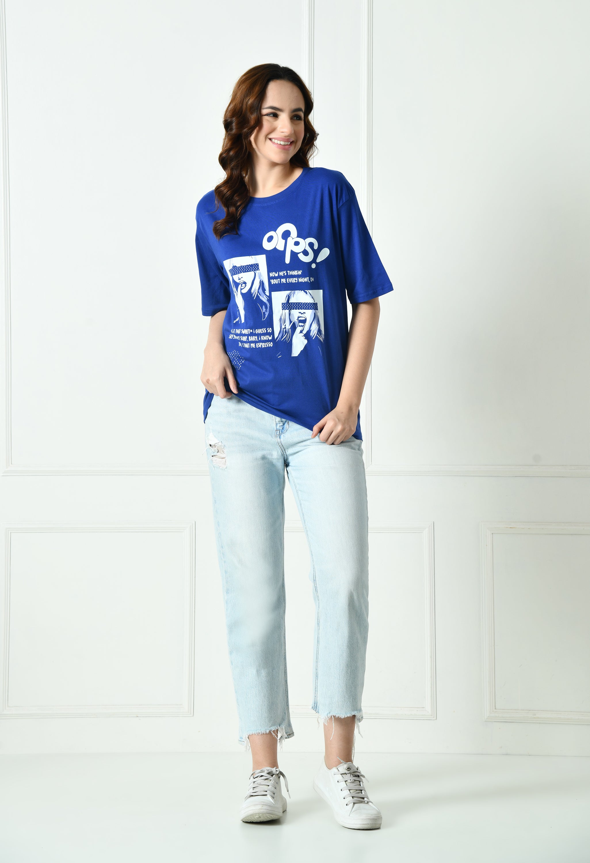 Women’s Cotton Blend Oversized Drop Shoulder Printed T-Shirt | Soft, Breathable & Light Weight | Loose Fit Stylish Top for Girls with Premium Graphic Print