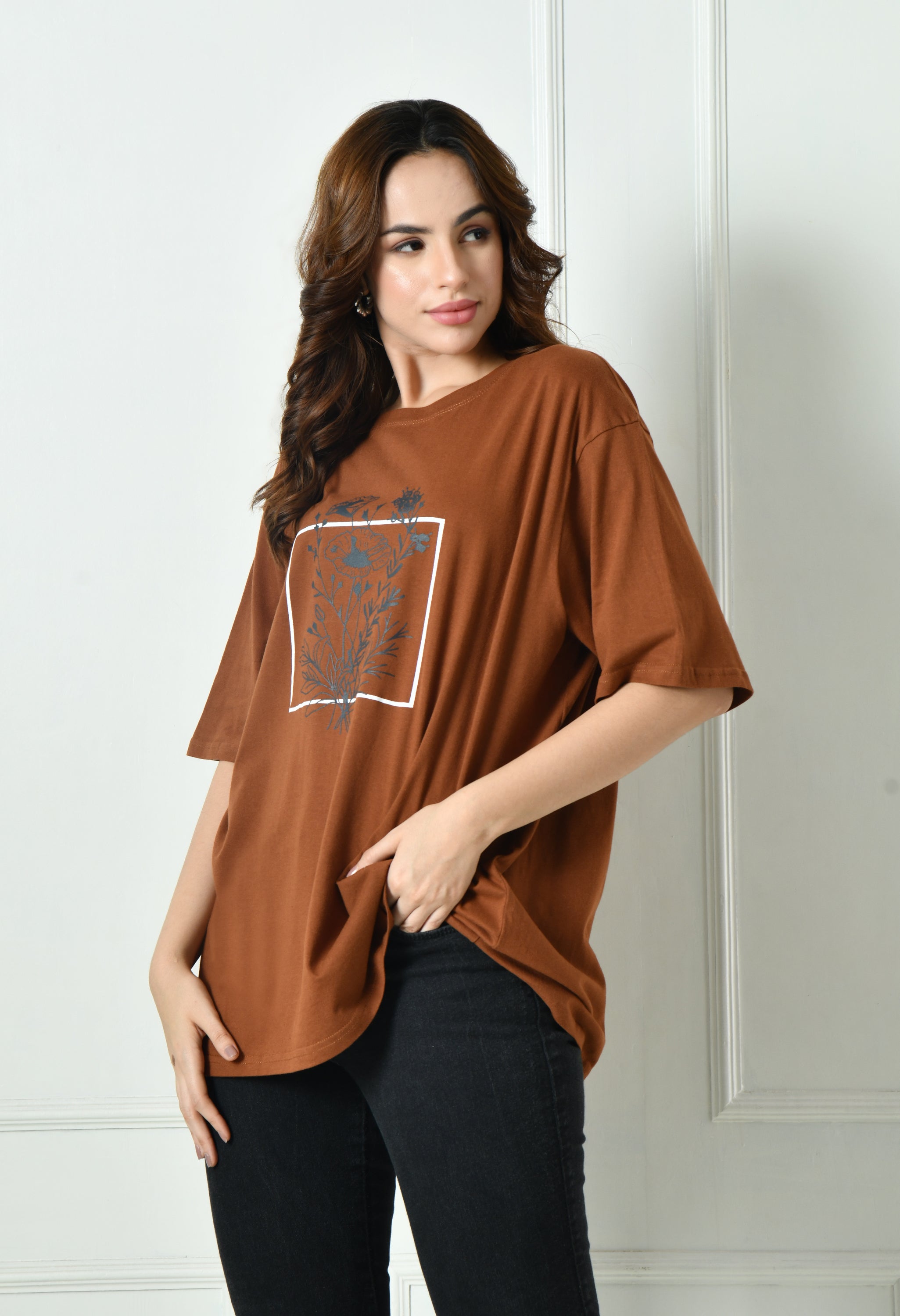Women’s Cotton Blend Oversized Drop Shoulder Printed T-Shirt | Soft, Breathable & Light Weight | Loose Fit Stylish Top for Girls with Premium Graphic Print