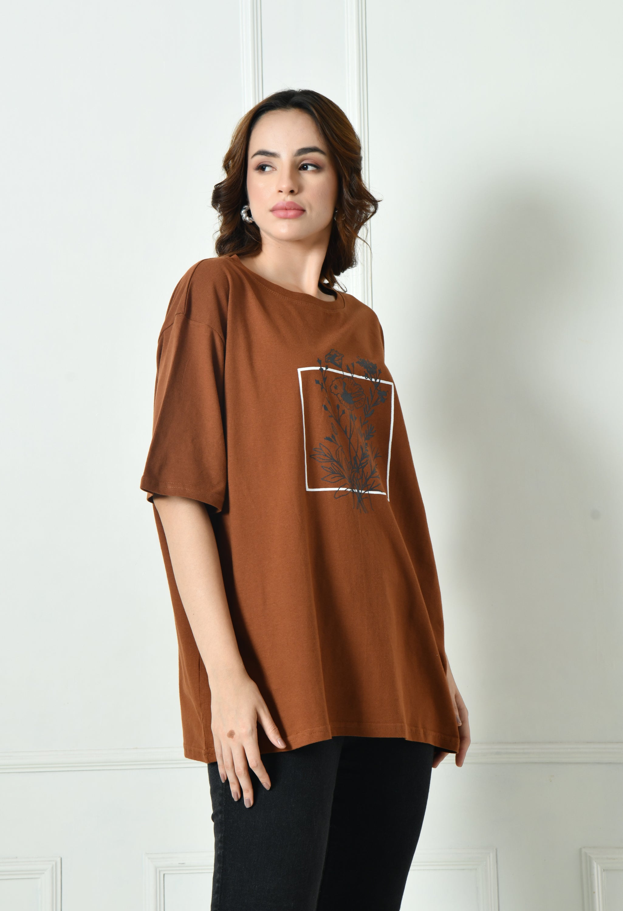 Women’s Cotton Blend Oversized Drop Shoulder Printed T-Shirt | Soft, Breathable & Light Weight | Loose Fit Stylish Top for Girls with Premium Graphic Print