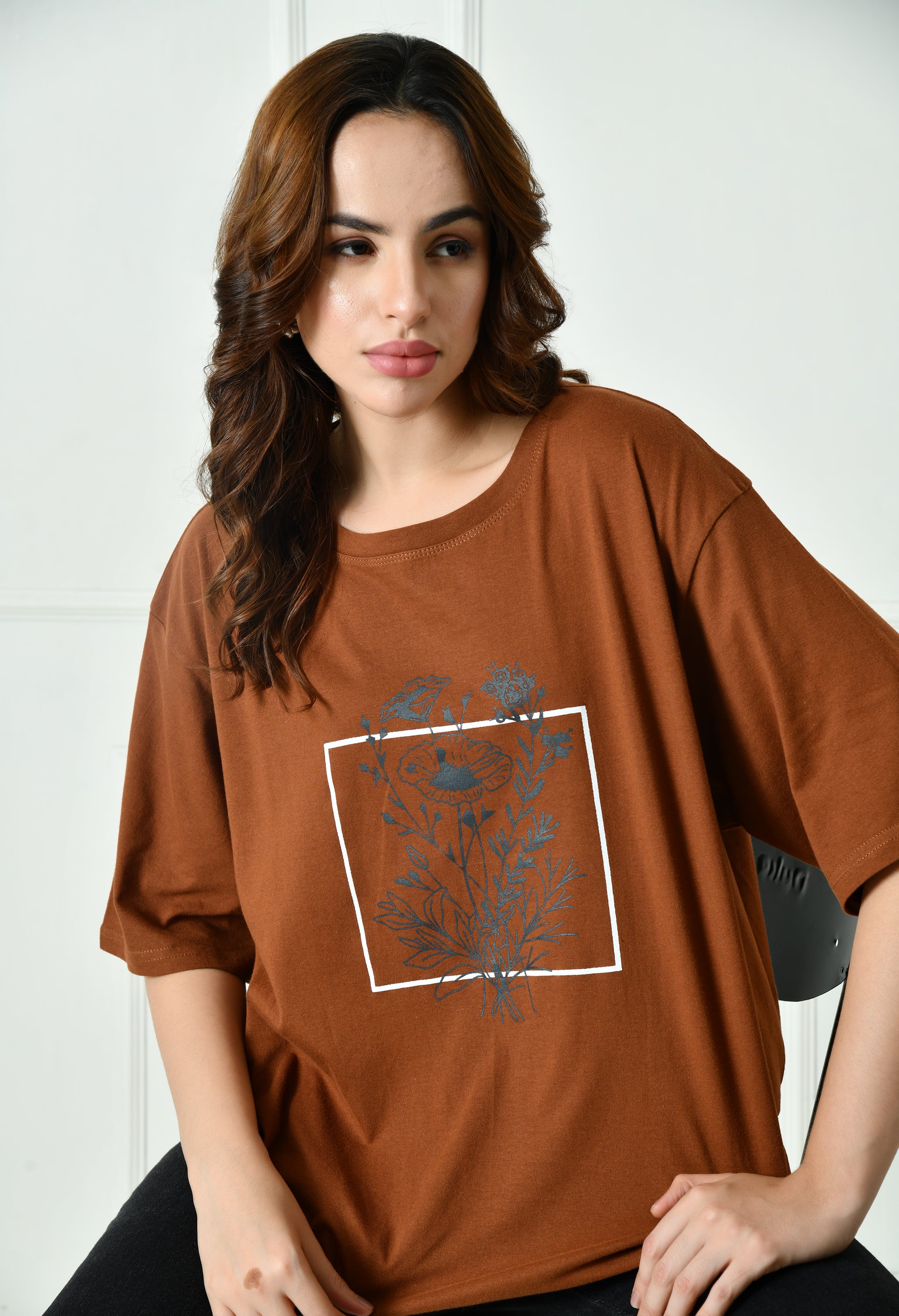 Women’s Cotton Blend Oversized Drop Shoulder Printed T-Shirt | Soft, Breathable & Light Weight | Loose Fit Stylish Top for Girls with Premium Graphic Print