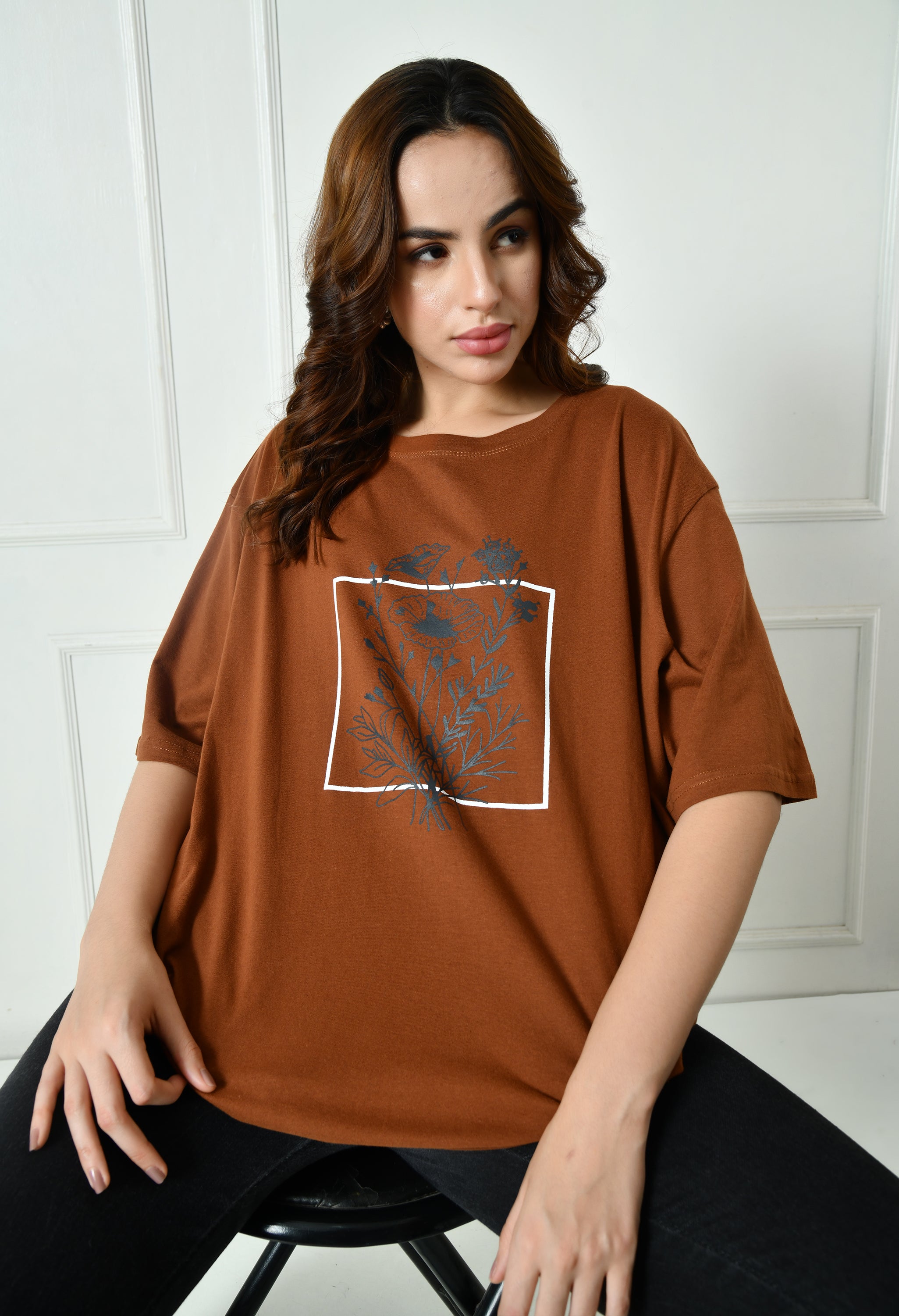 Women’s Cotton Blend Oversized Drop Shoulder Printed T-Shirt | Soft, Breathable & Light Weight | Loose Fit Stylish Top for Girls with Premium Graphic Print
