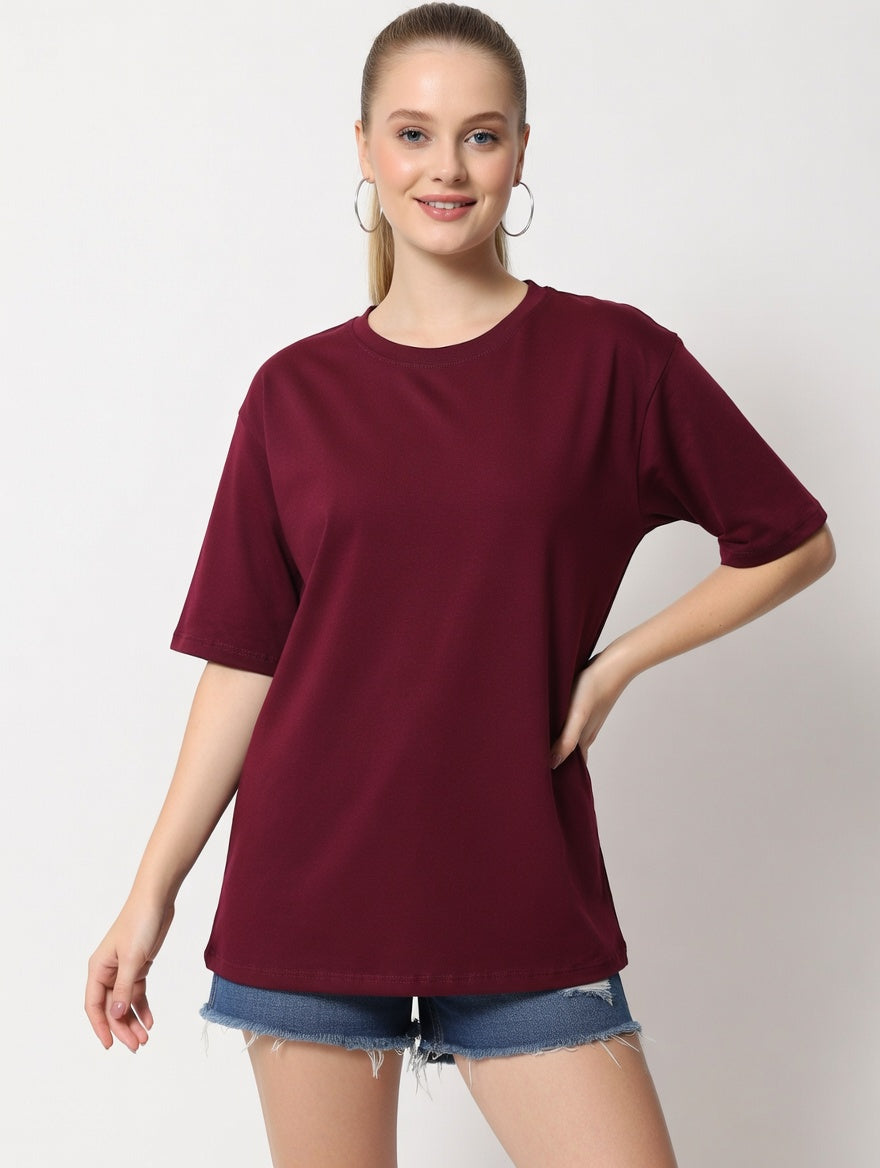 Women’s Oversized Solid T-Shirt | Relaxed Fit Round Neck Casual Loose Tee