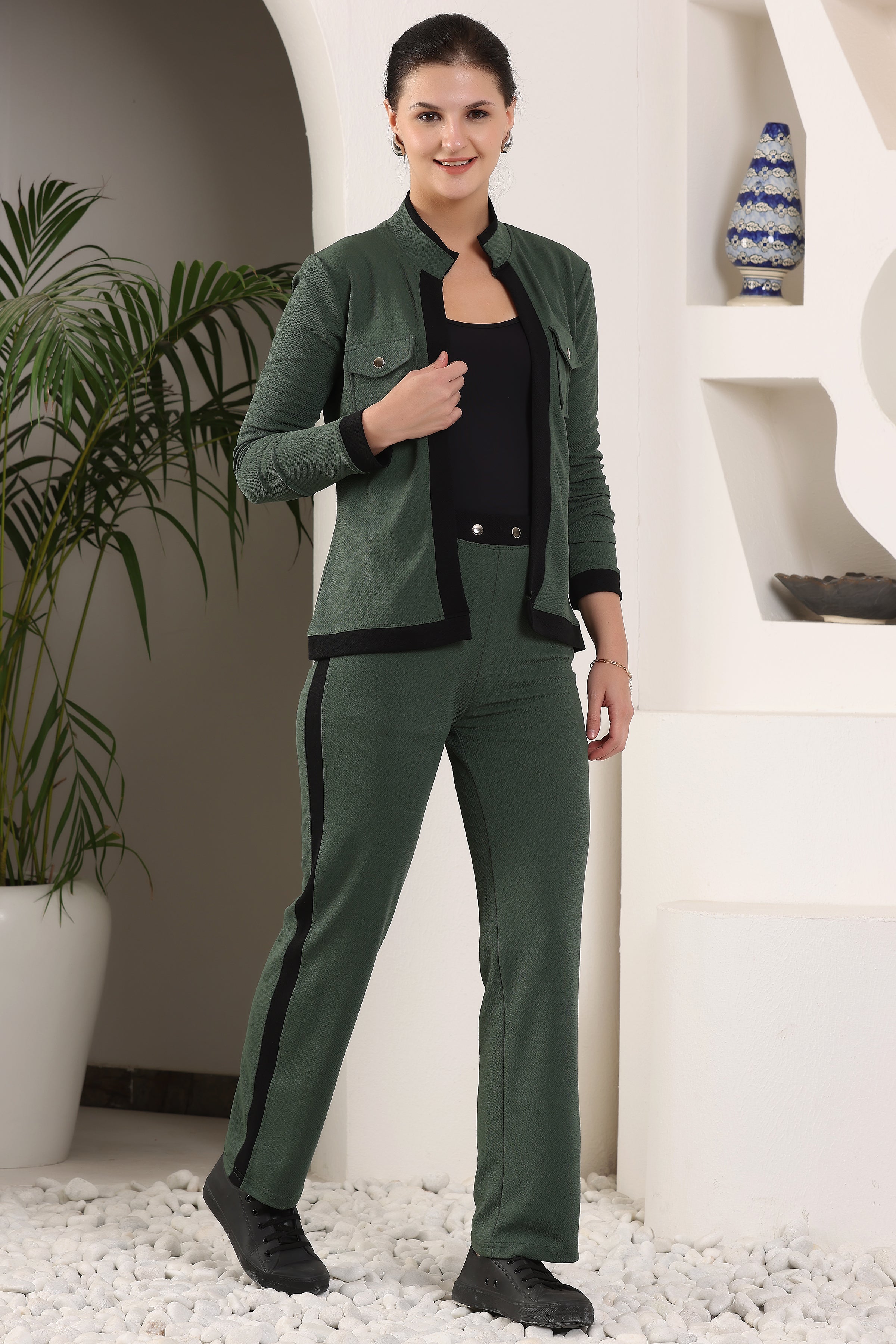 Solid Relaxed 2-Piece Co-ord Set for Women & Girls | Formal Printed Blazer and Trouser Set | Stylish Co-ord Outfit for Office, Casual