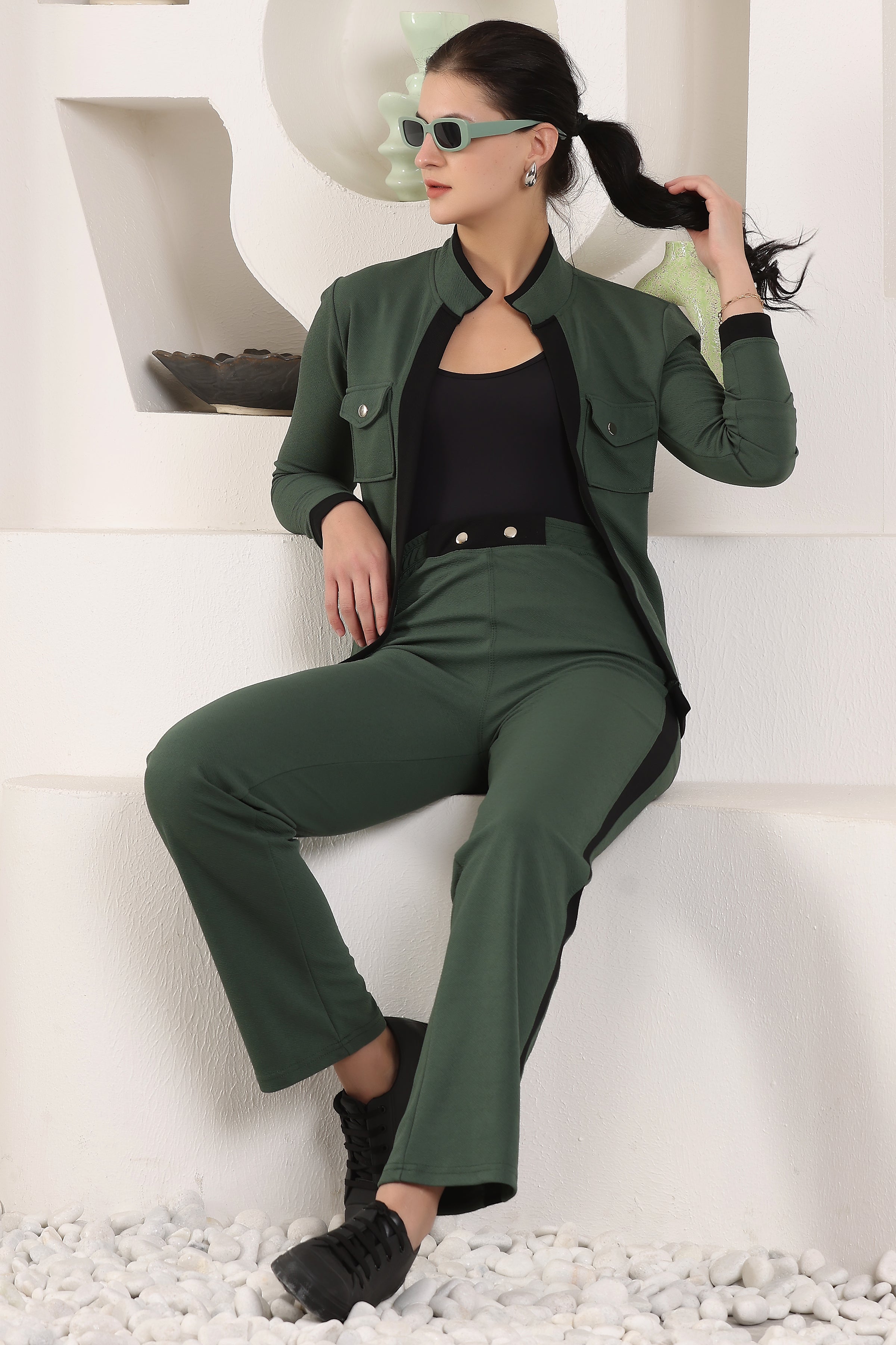 Solid Relaxed 2-Piece Co-ord Set for Women & Girls | Formal Printed Blazer and Trouser Set | Stylish Co-ord Outfit for Office, Casual