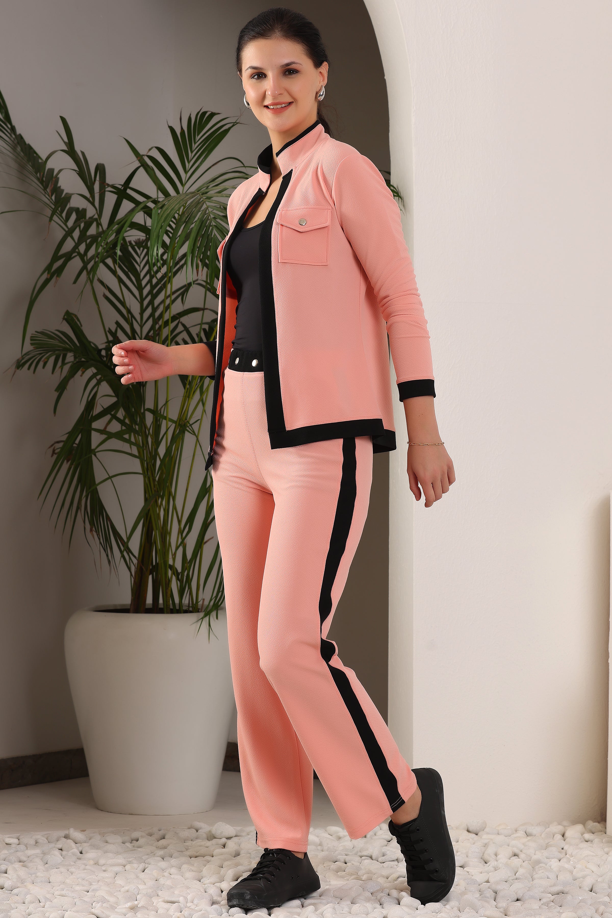 Solid Relaxed 2-Piece Co-ord Set for Women & Girls | Formal Printed Blazer and Trouser Set | Stylish Co-ord Outfit for Office, Casual