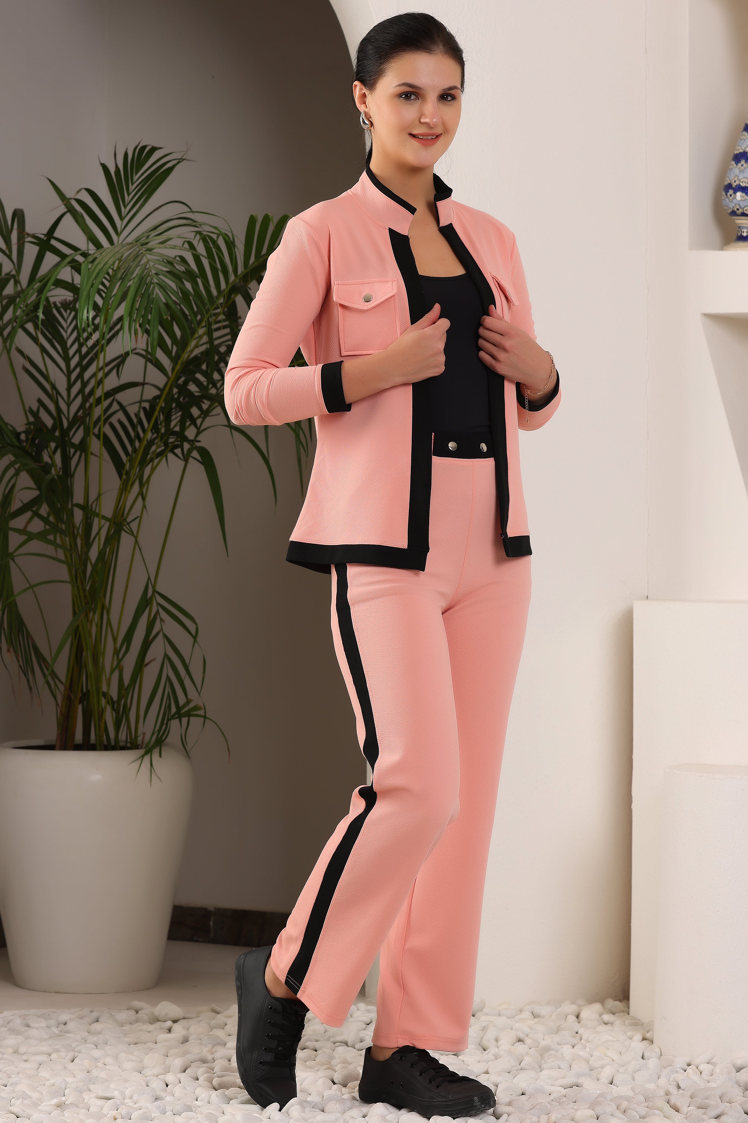 Solid Relaxed 2-Piece Co-ord Set for Women & Girls | Formal Printed Blazer and Trouser Set | Stylish Co-ord Outfit for Office, Casual