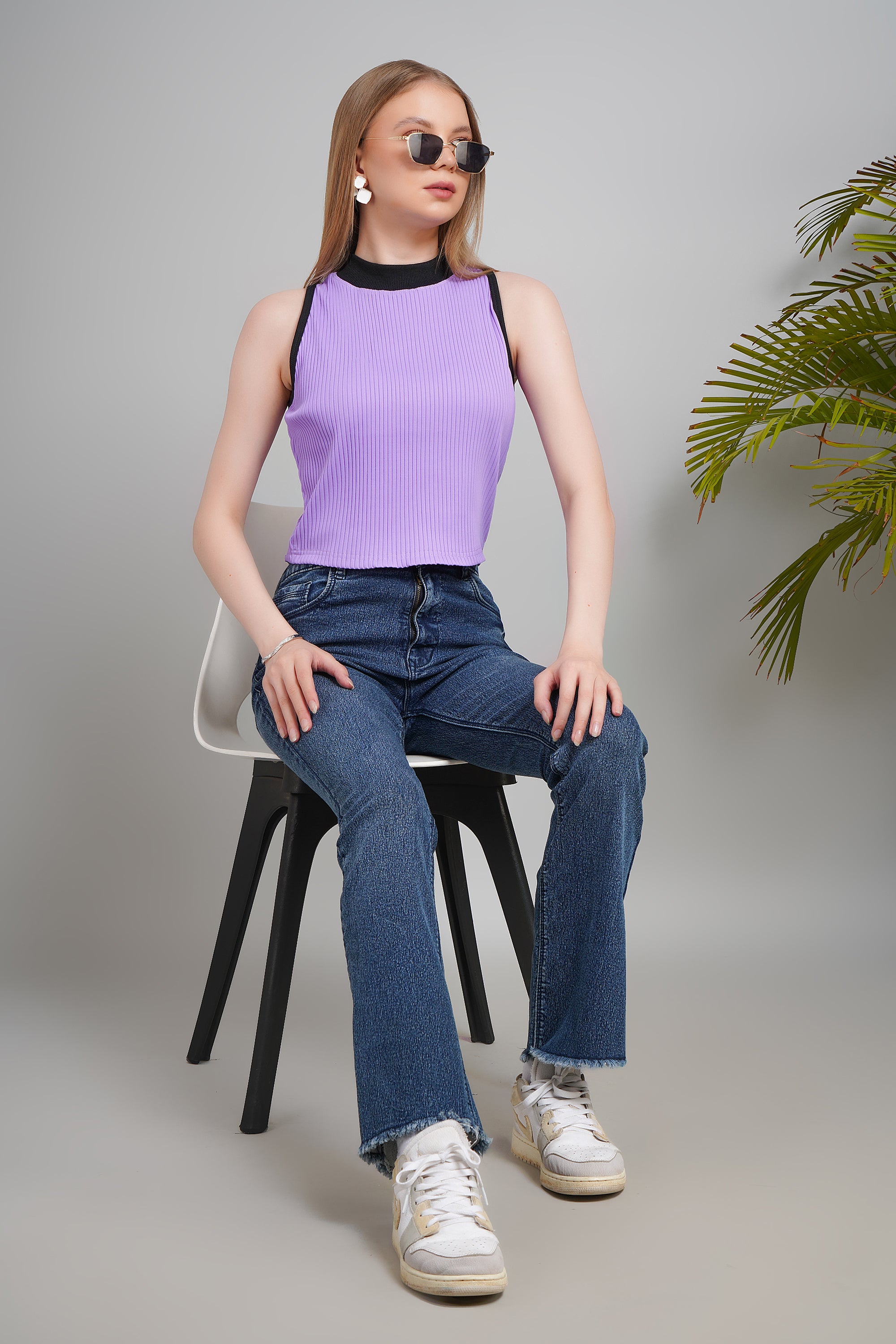 Women's Cotton Crop Top, Round Neck, Regular Fit