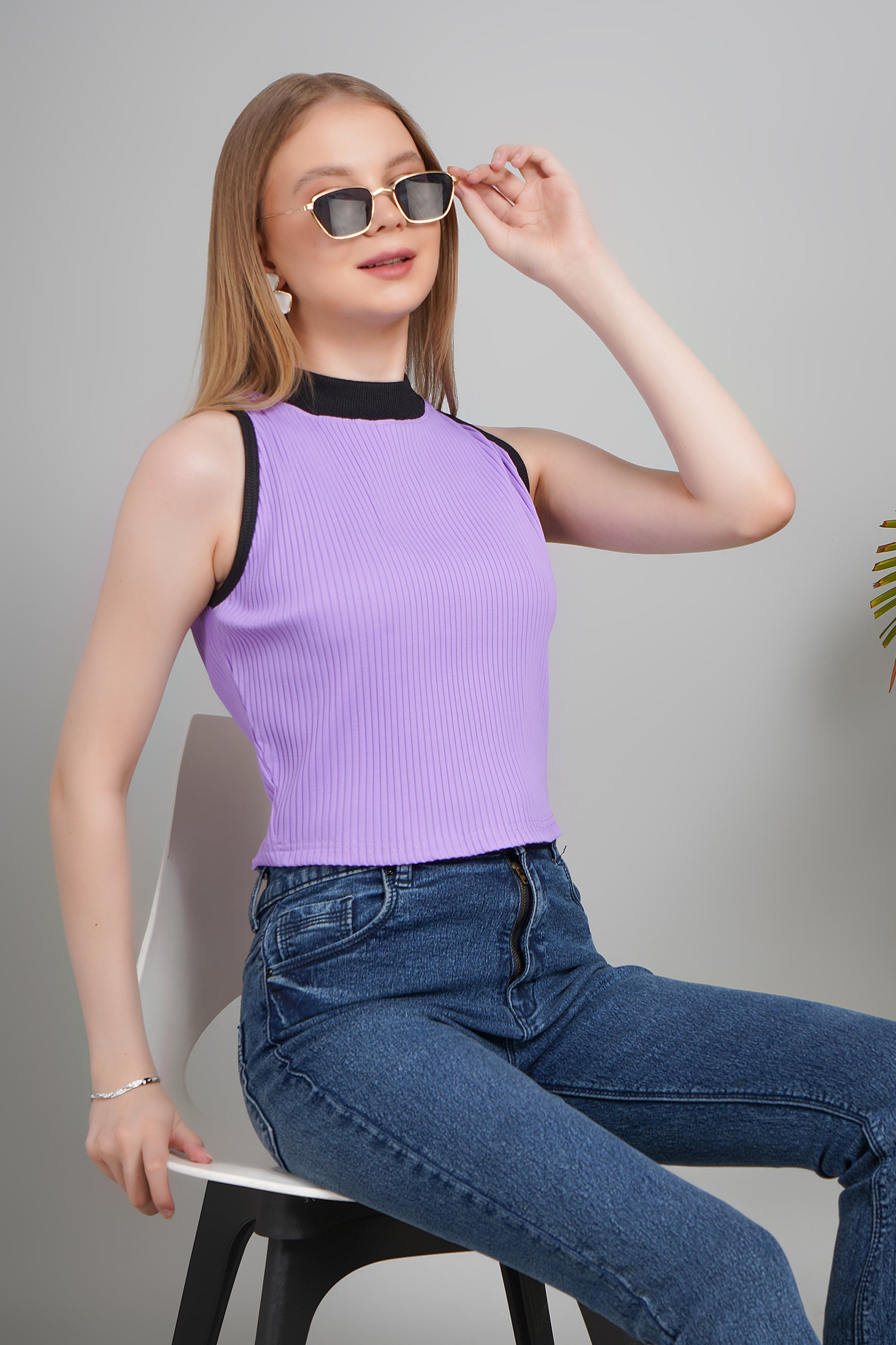 Women's Cotton Crop Top, Round Neck, Regular Fit