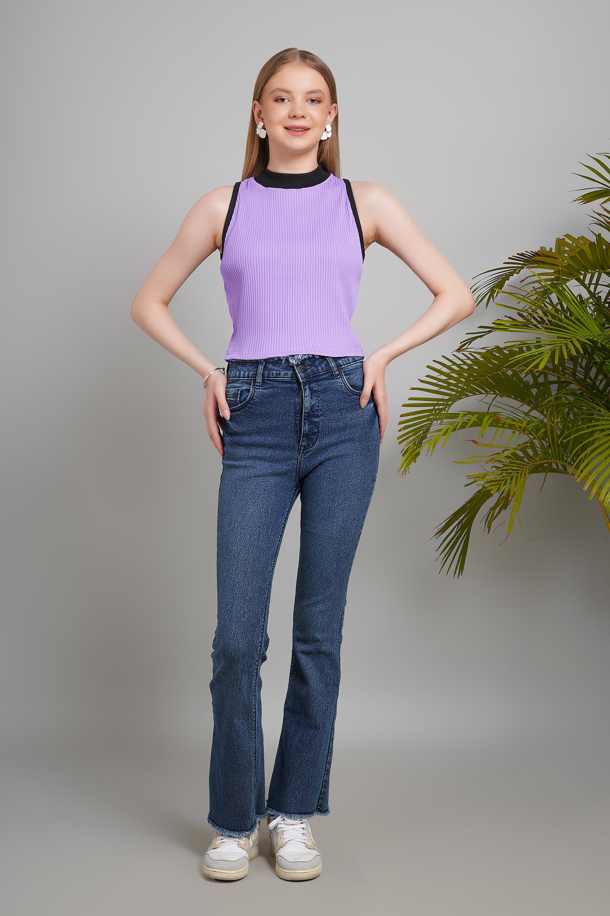 Women's Cotton Crop Top, Round Neck, Regular Fit