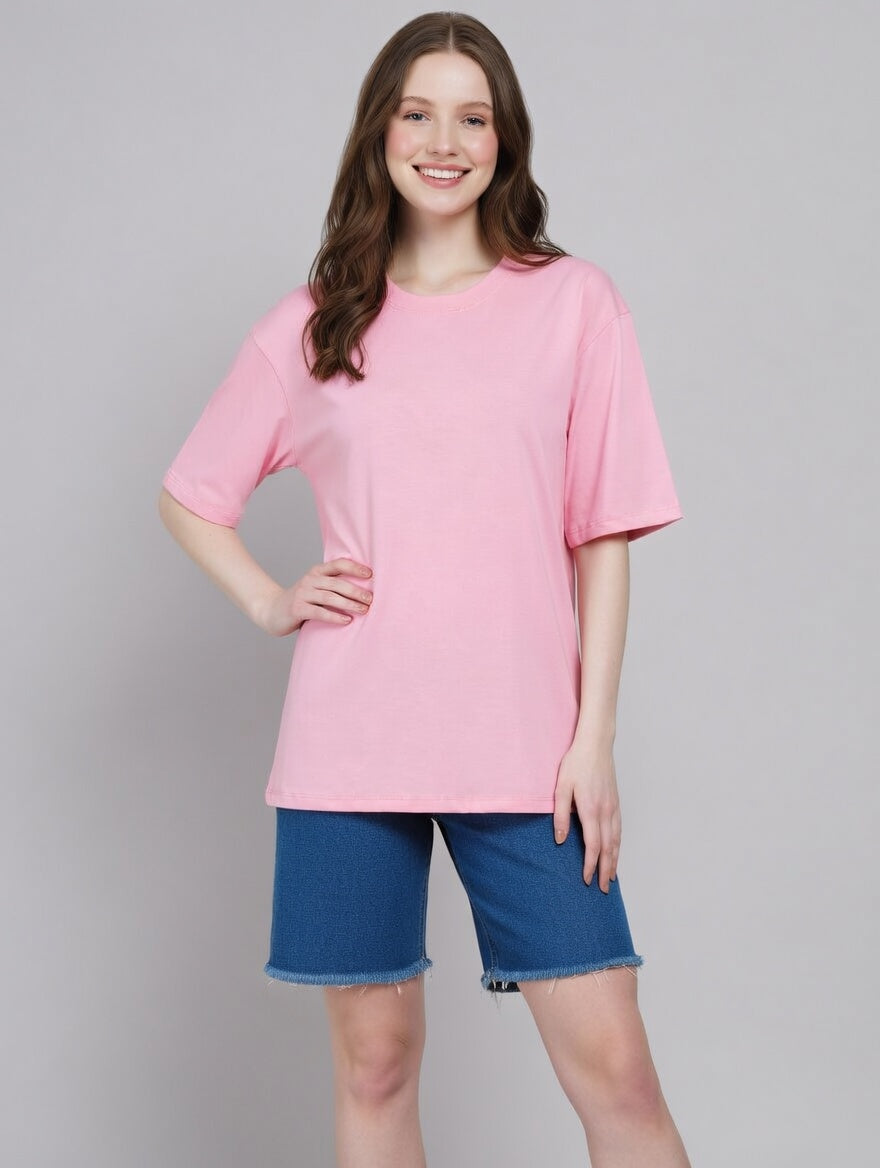 Women’s Oversized Solid T-Shirt | Relaxed Fit Round Neck Casual Loose Tee