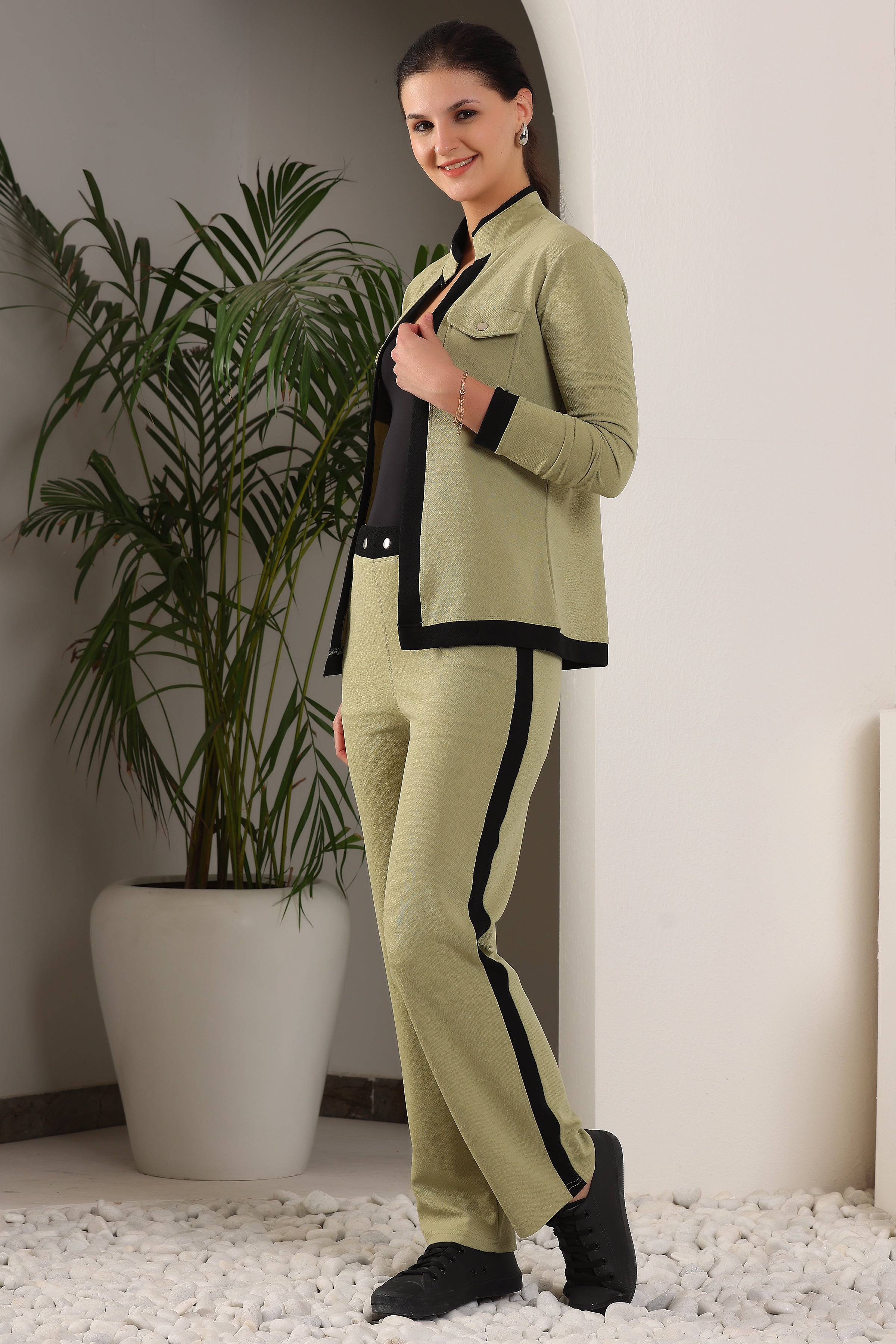 Solid Relaxed 2-Piece Co-ord Set for Women & Girls | Formal Printed Blazer and Trouser Set | Stylish Co-ord Outfit for Office, Casual
