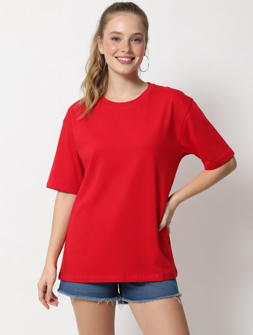 Women’s Oversized Solid T-Shirt | Relaxed Fit Round Neck Casual Loose Tee