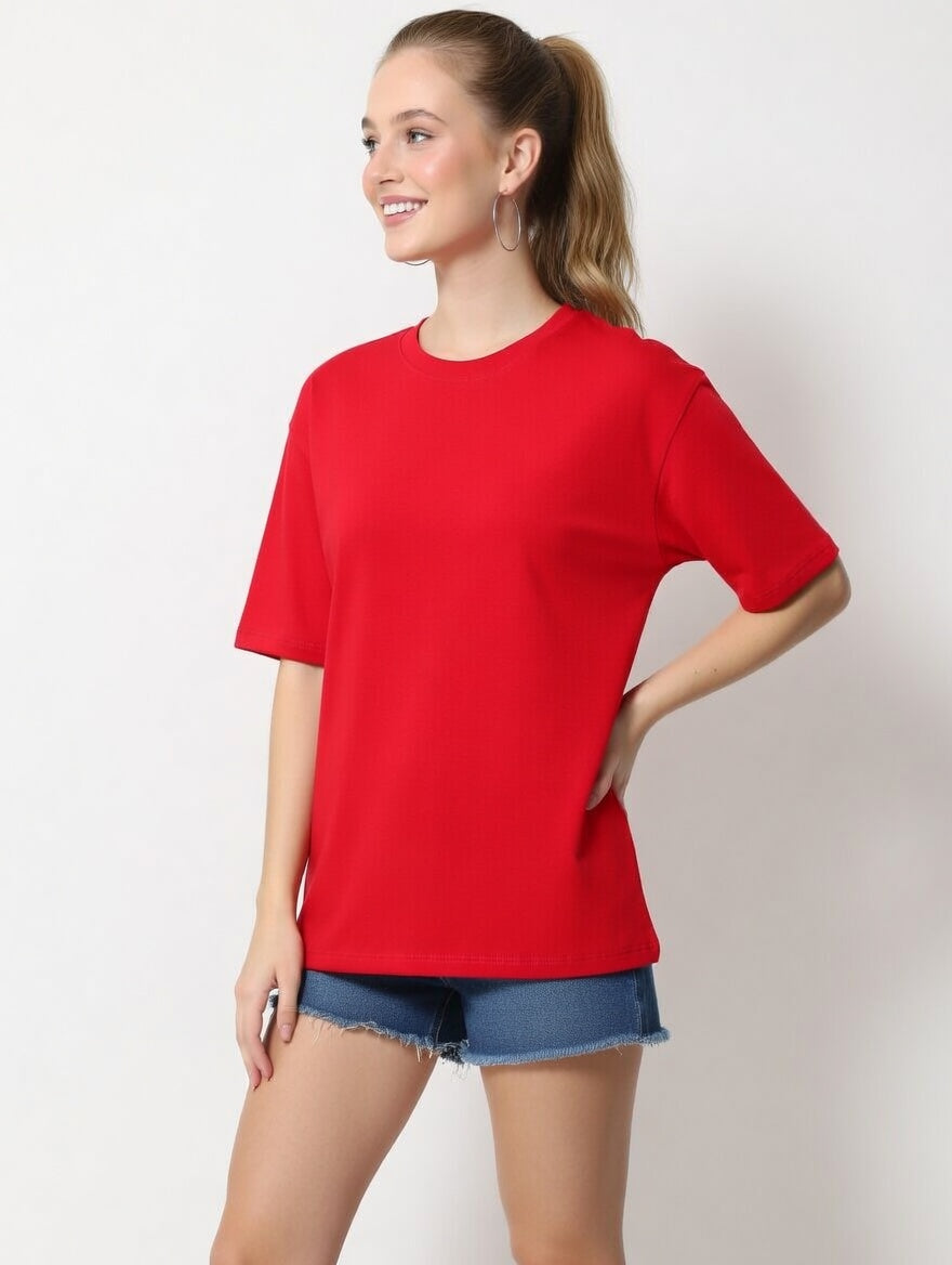 Women’s Oversized Solid T-Shirt | Relaxed Fit Round Neck Casual Loose Tee