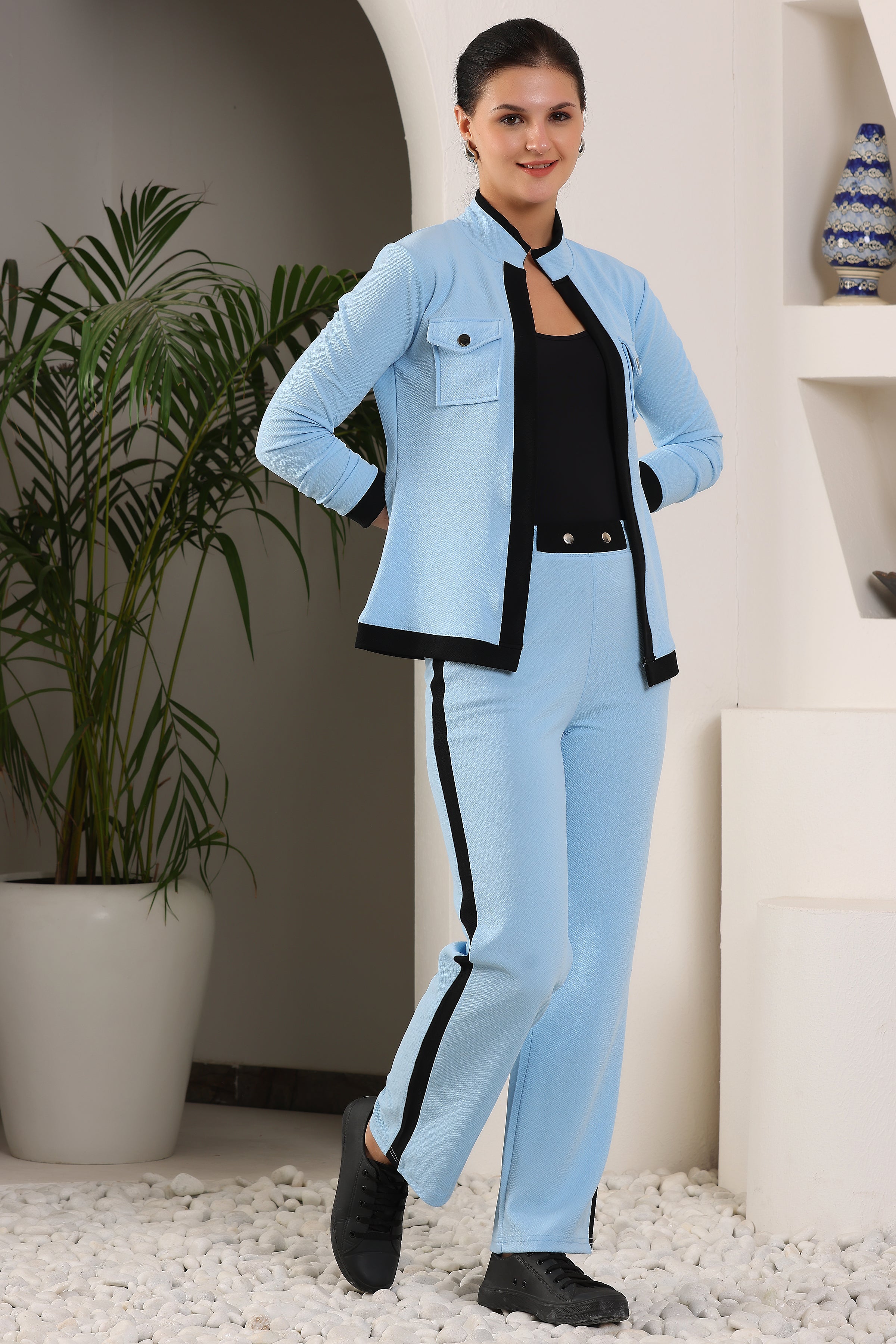 Solid Relaxed 2-Piece Co-ord Set for Women & Girls | Formal Printed Blazer and Trouser Set | Stylish Co-ord Outfit for Office, Casual