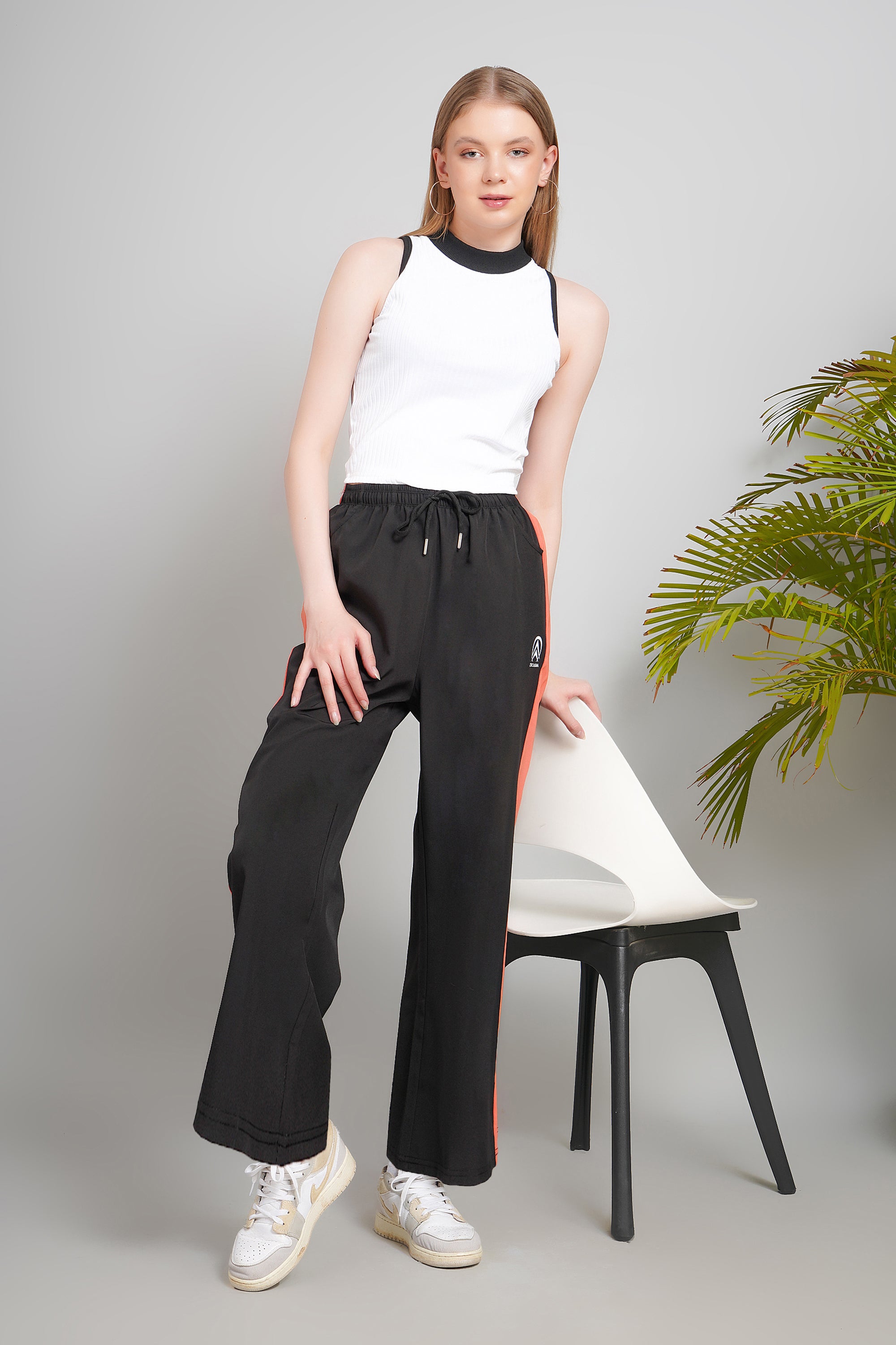 Women High Waist Wide Leg Track Pants, Loose Fit, Comfy Activewear with Pockets