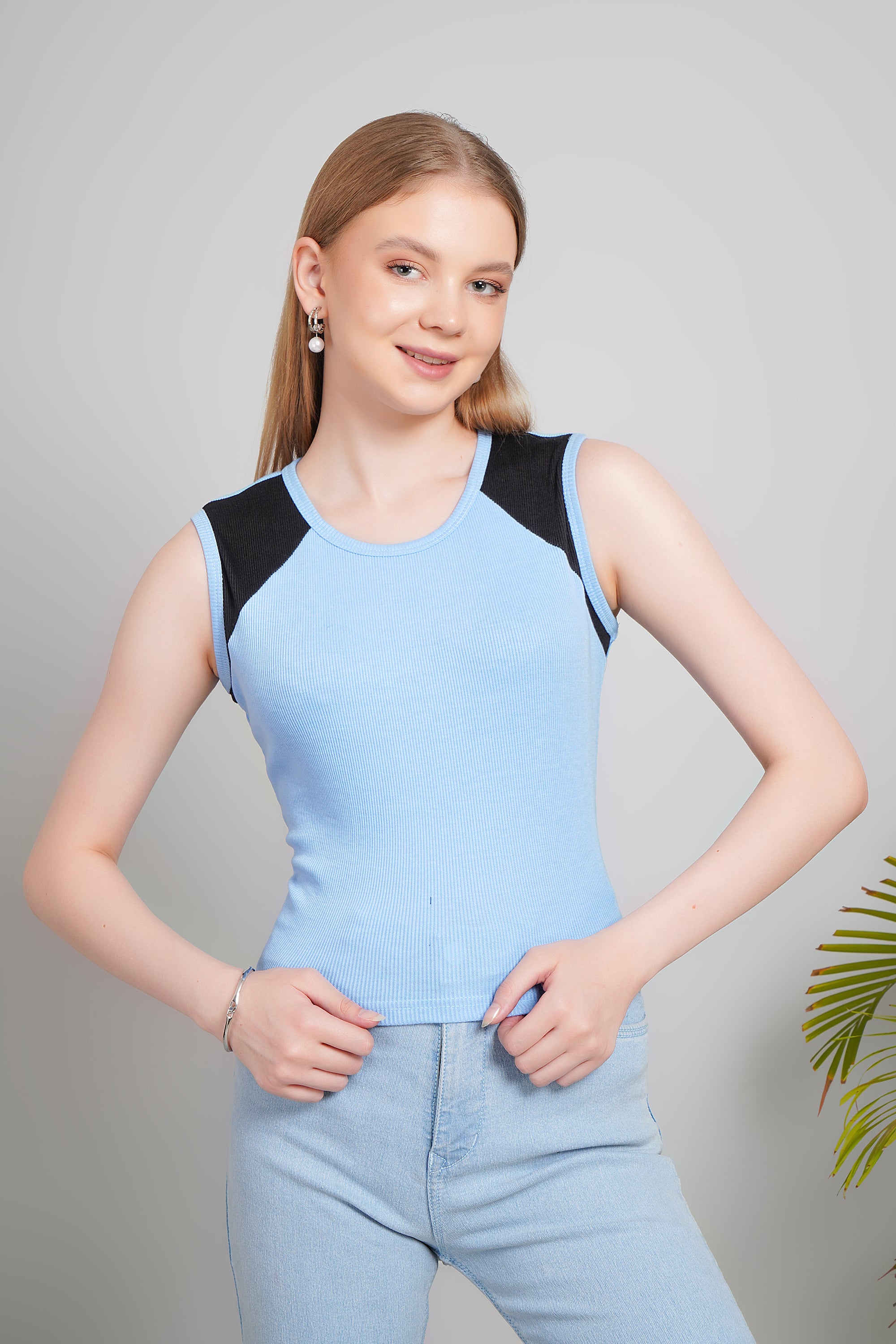Women's Parkour Ribbed Tank Top, Sleeveless, Round Neck, Slim Fit