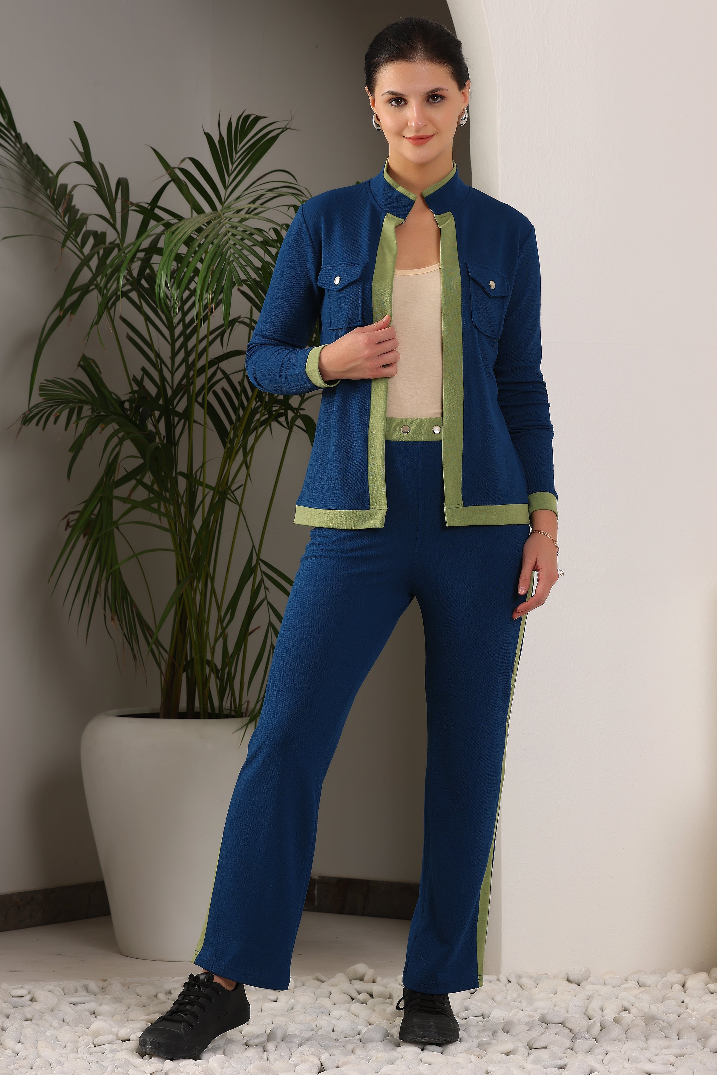 Solid Relaxed 2-Piece Co-ord Set for Women & Girls | Formal Printed Blazer and Trouser Set | Stylish Co-ord Outfit for Office, Casual