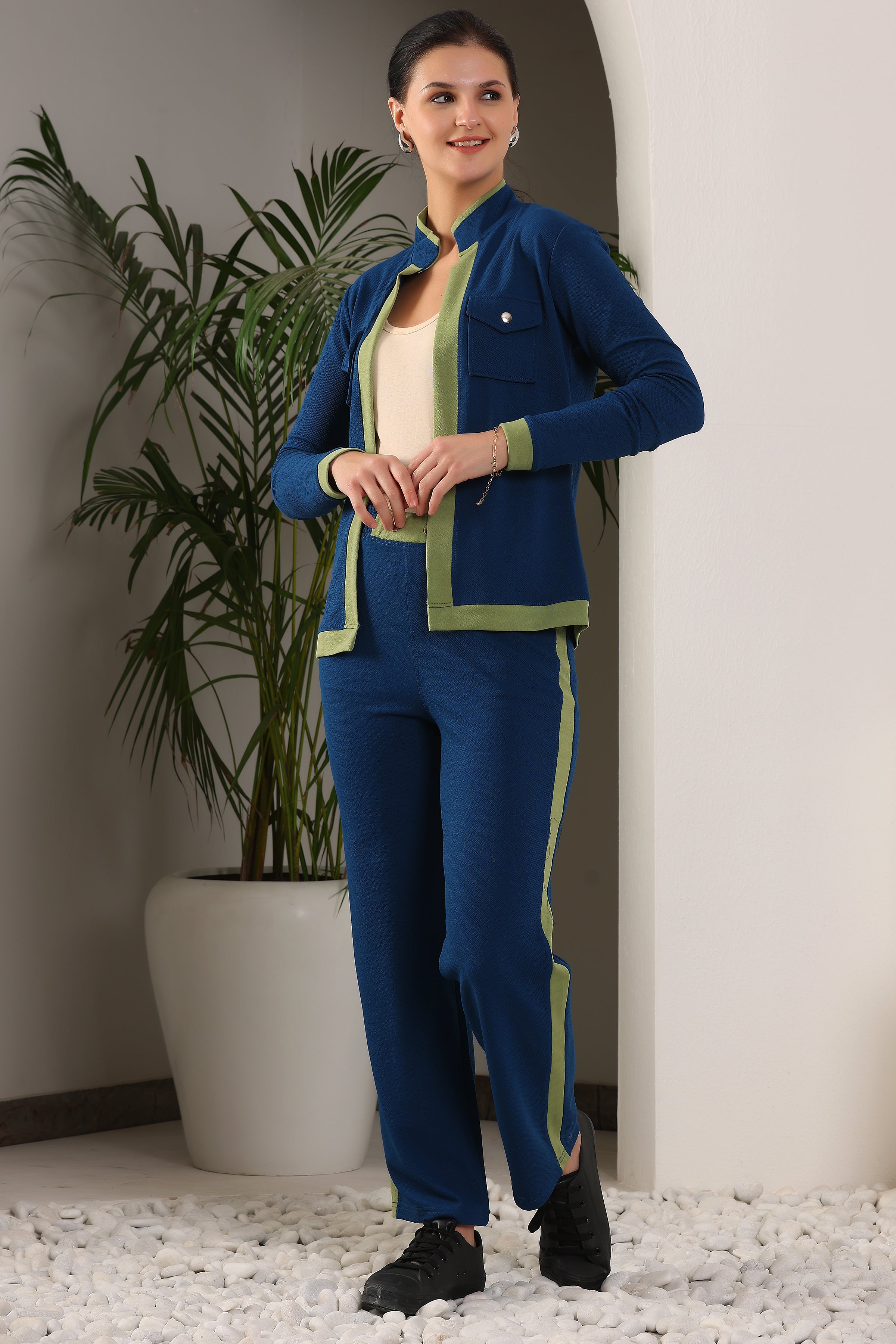 Solid Relaxed 2-Piece Co-ord Set for Women & Girls | Formal Printed Blazer and Trouser Set | Stylish Co-ord Outfit for Office, Casual