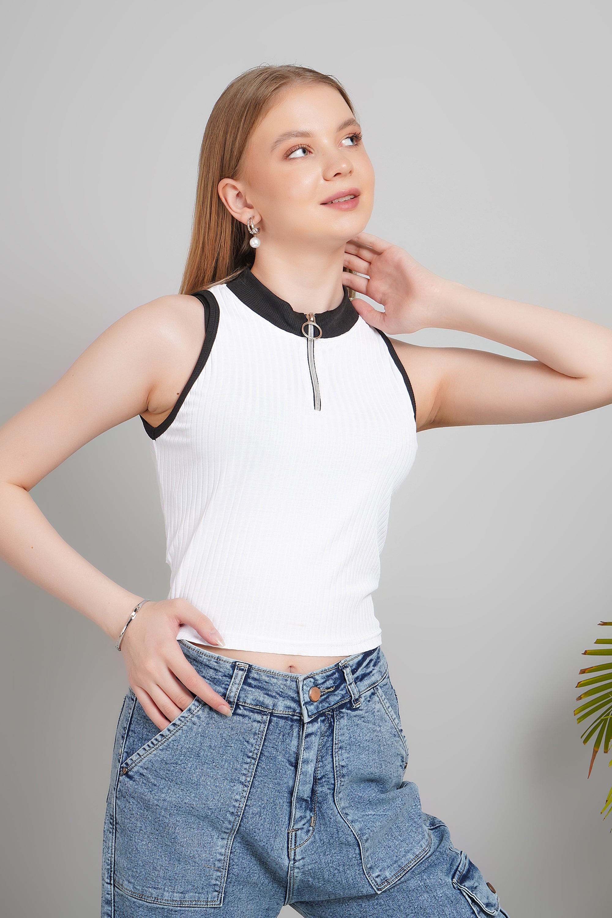 Women's Sleeveless Crop Tank Top – Stretchable Cotton Blend | Casual Summer Top for Girls & Women