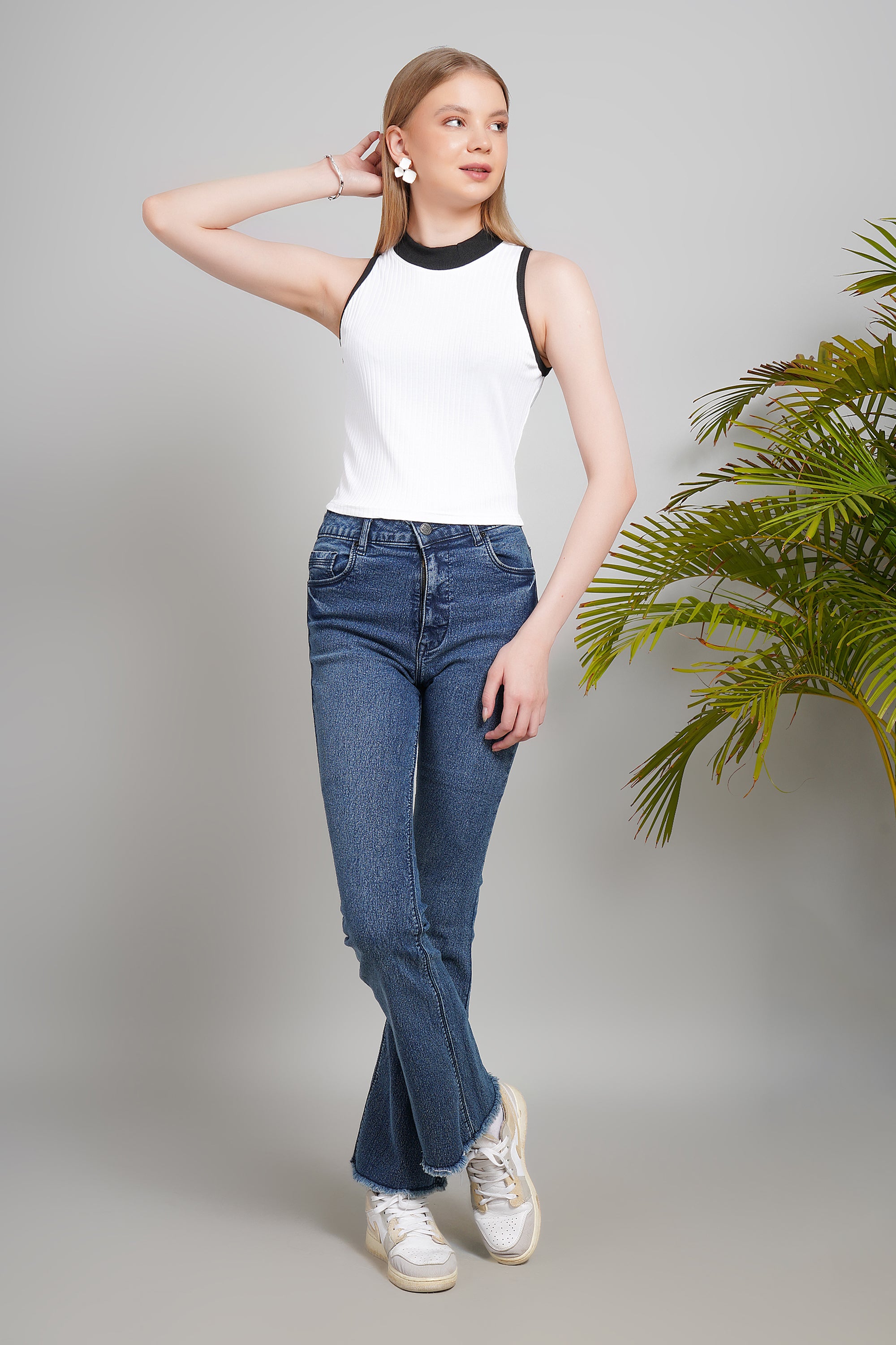 Women's Cotton Crop Top, Round Neck, Regular Fit