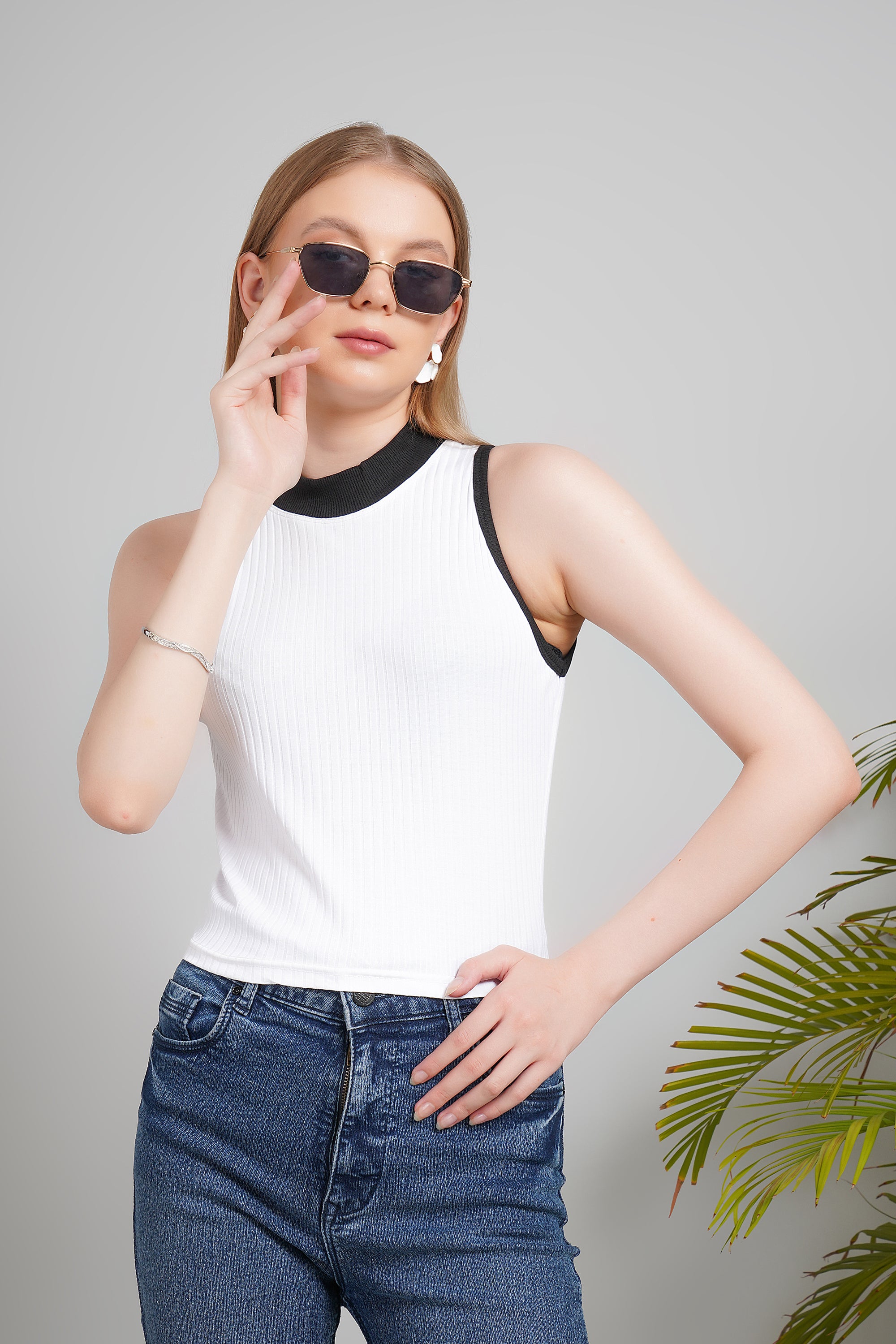 Women's Cotton Crop Top, Round Neck, Regular Fit
