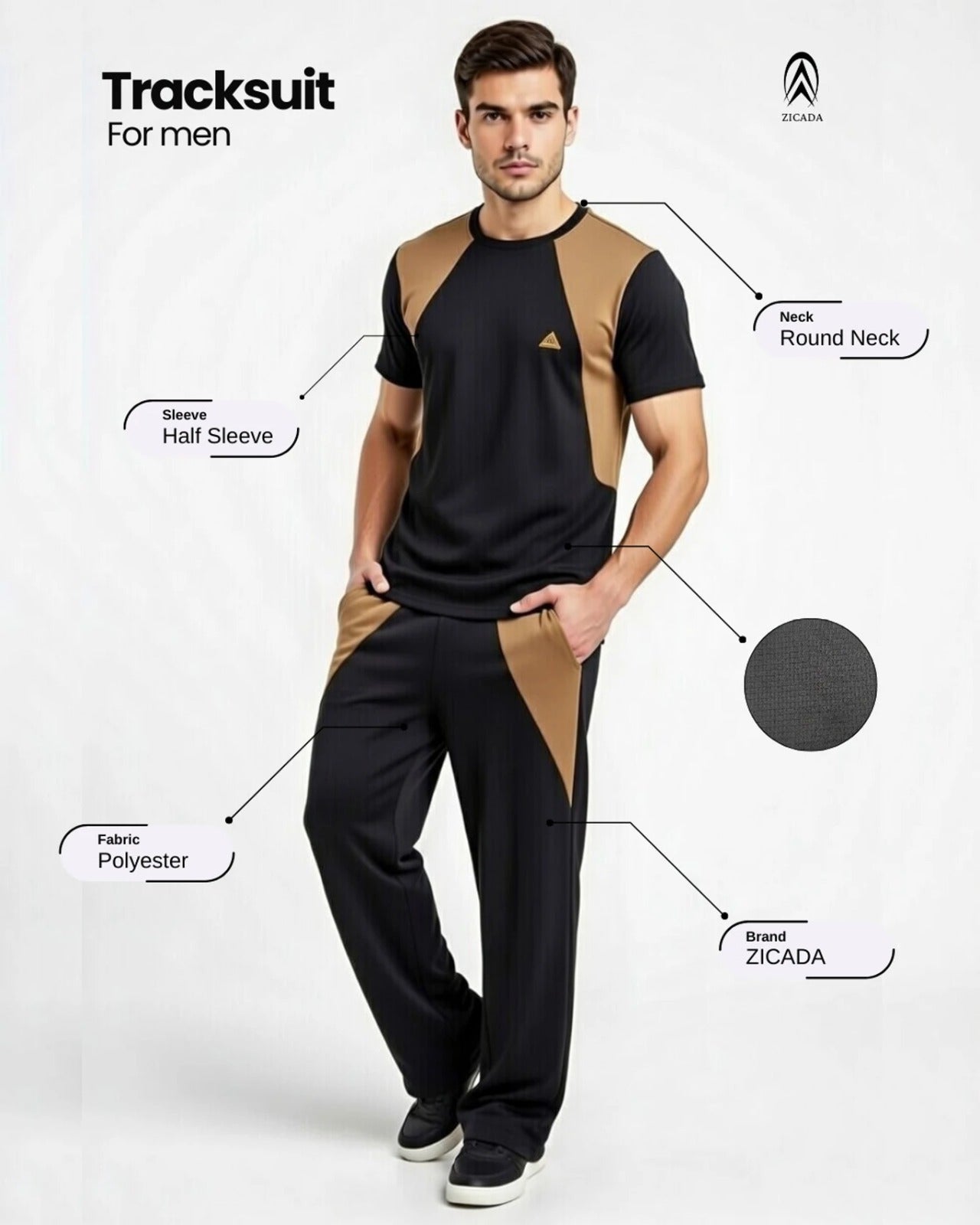 Men’s Polyester Tracksuit Set | Round Neck Half Sleeve Sportswear