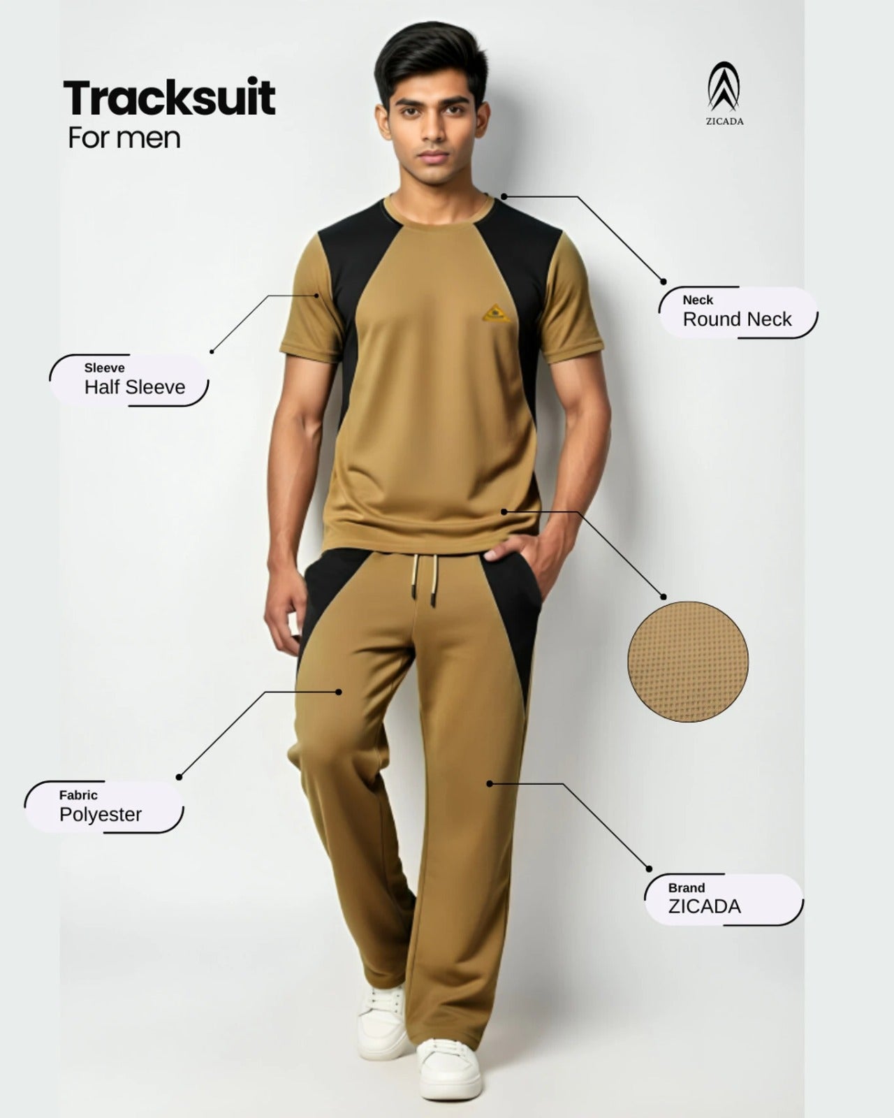 Men’s Polyester Tracksuit Set | Round Neck Half Sleeve Sportswear