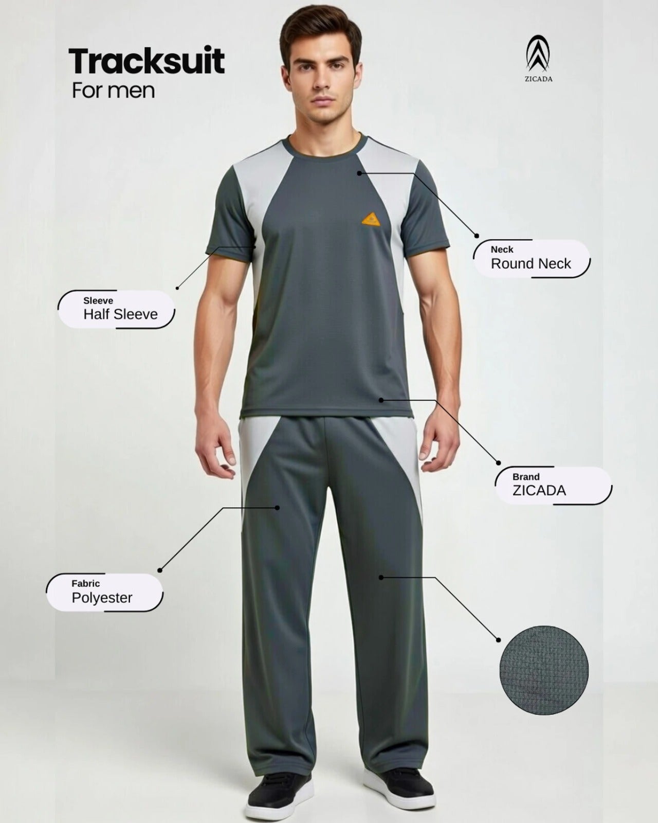 Men’s Polyester Tracksuit Set | Round Neck Half Sleeve Sportswear