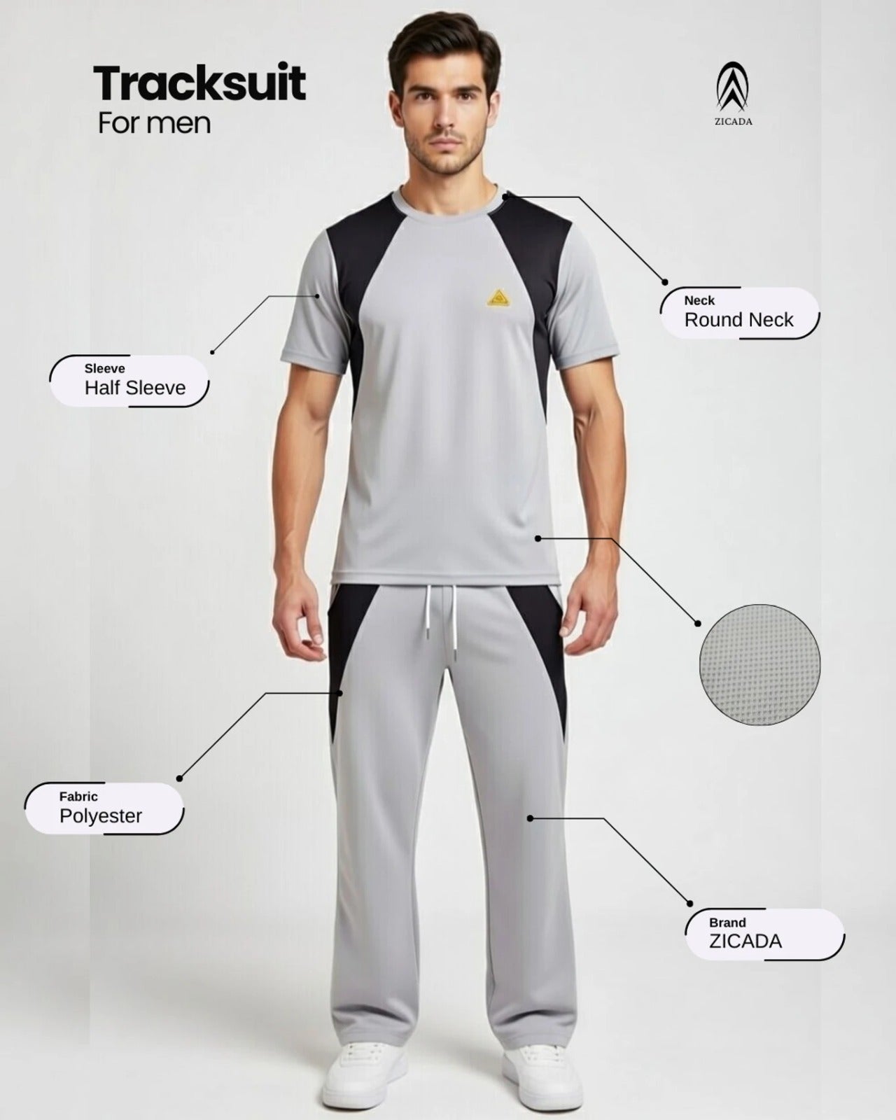 Men’s Polyester Tracksuit Set | Round Neck Half Sleeve Sportswear
